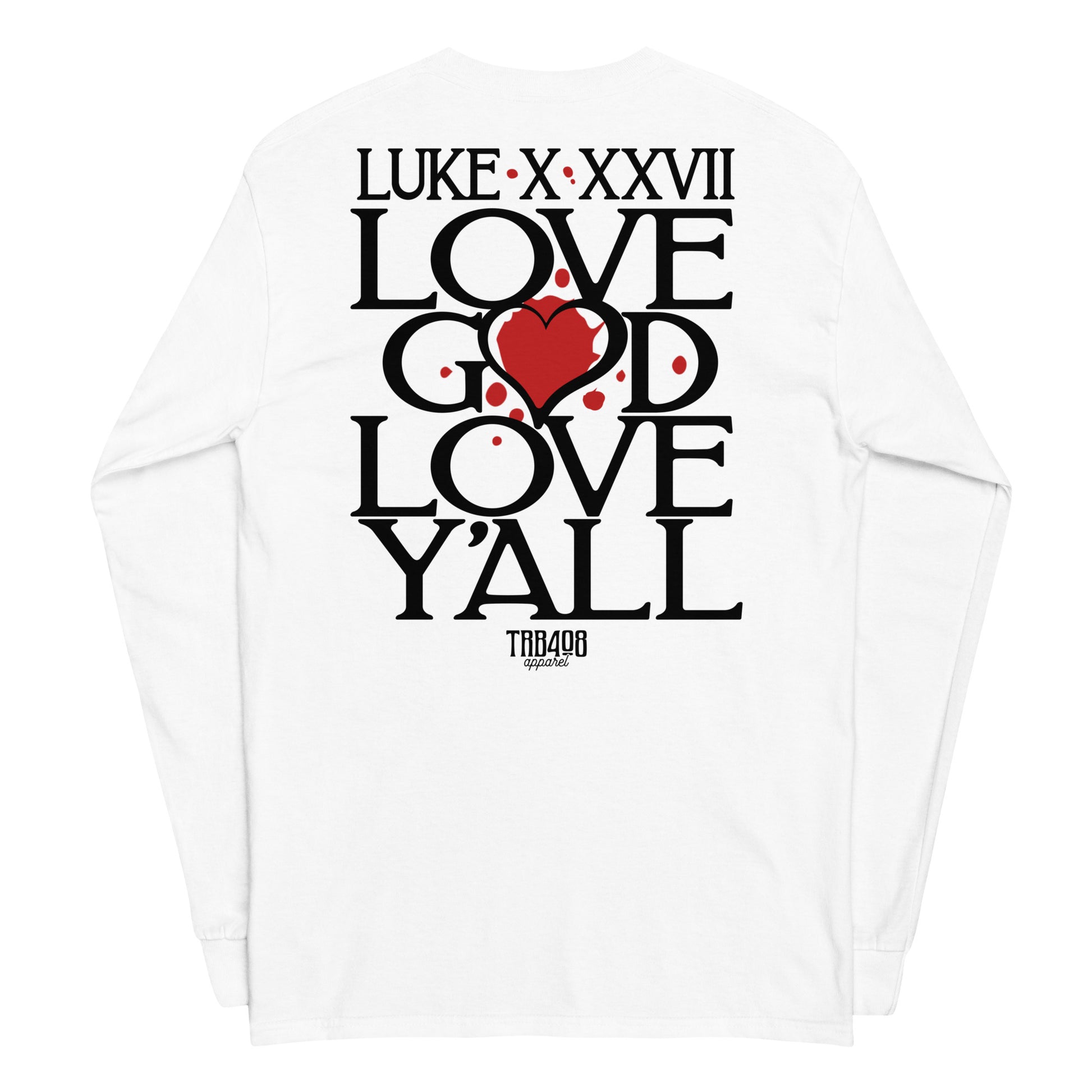 White long sleeve Love Y'all Tee, Back, Christian Apparel