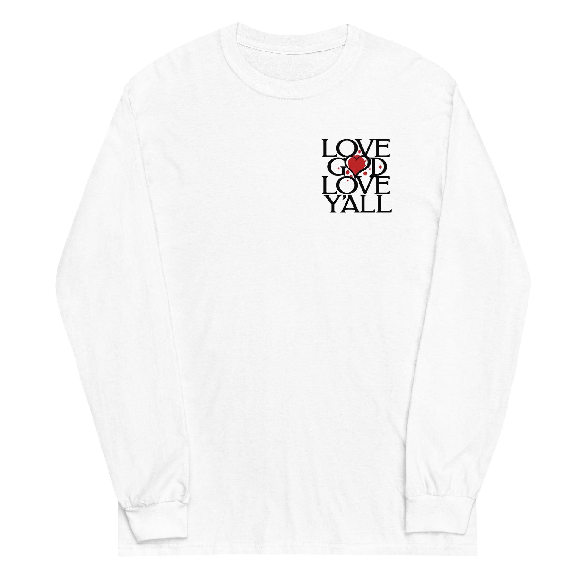 White long sleeve Love Y'all Tee, Front, Christian Apparel