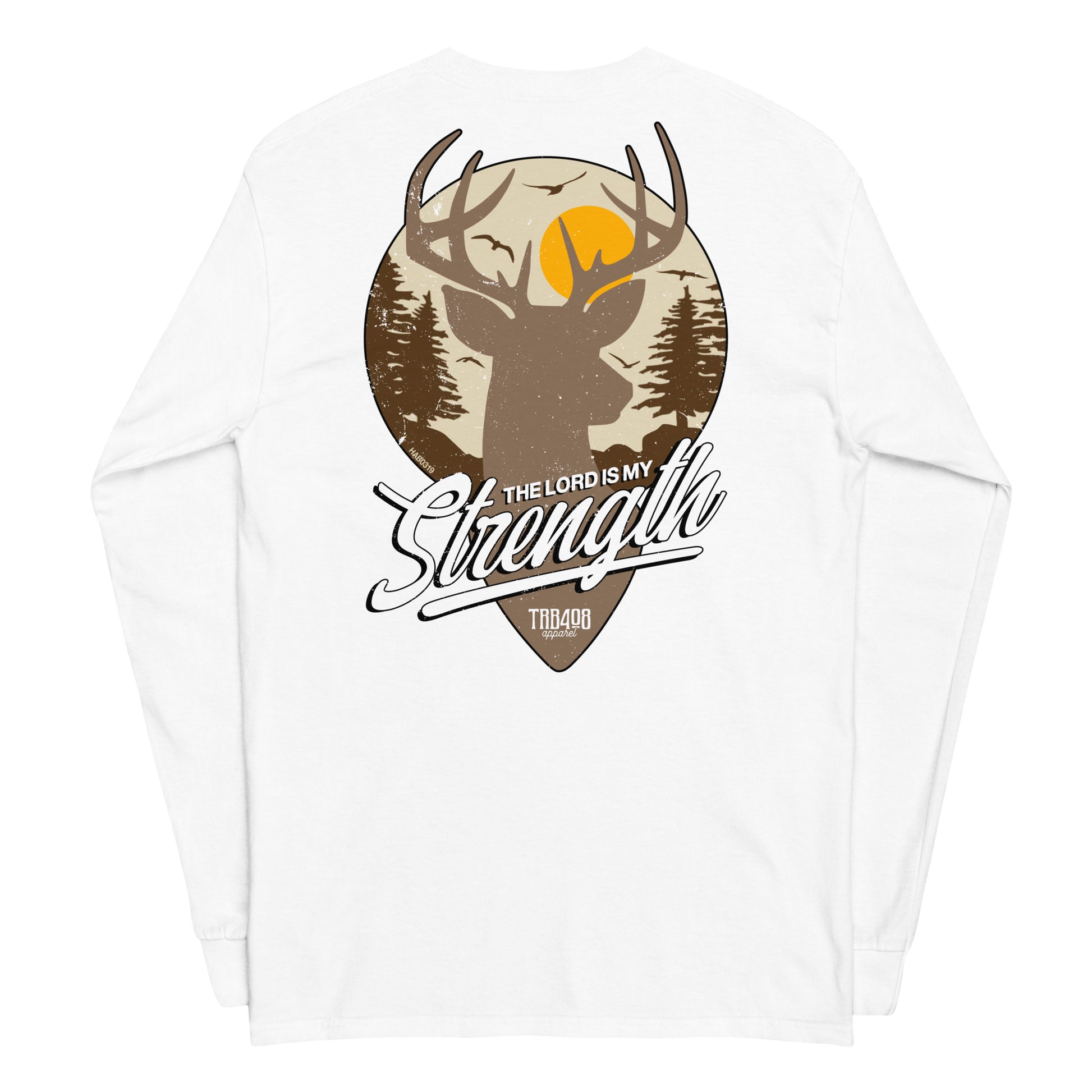 White long sleeve My Strength Tee, Back, Christian Apparel