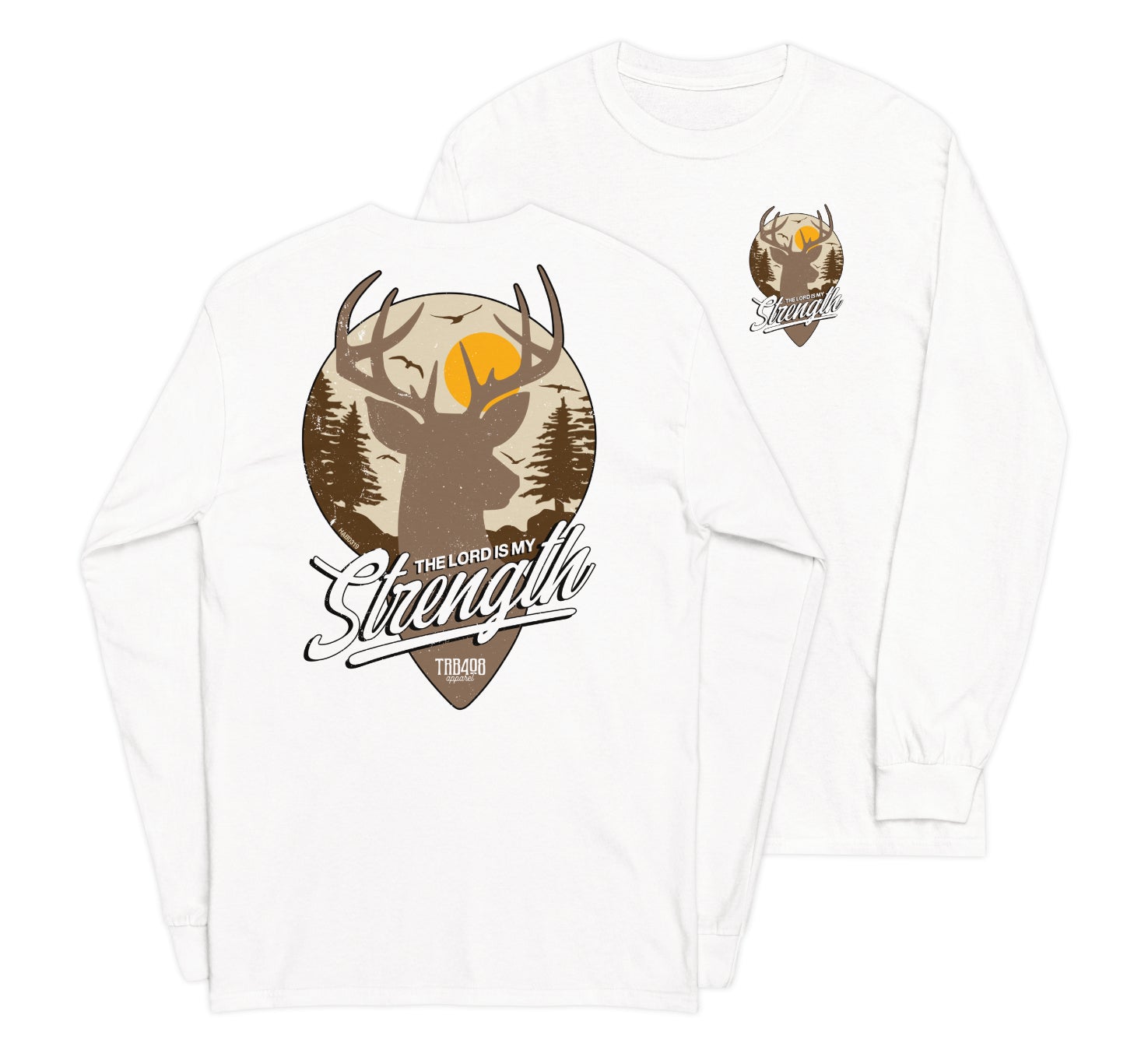 White long sleeve My Strength Tee, Front and Back, Christian Apparel