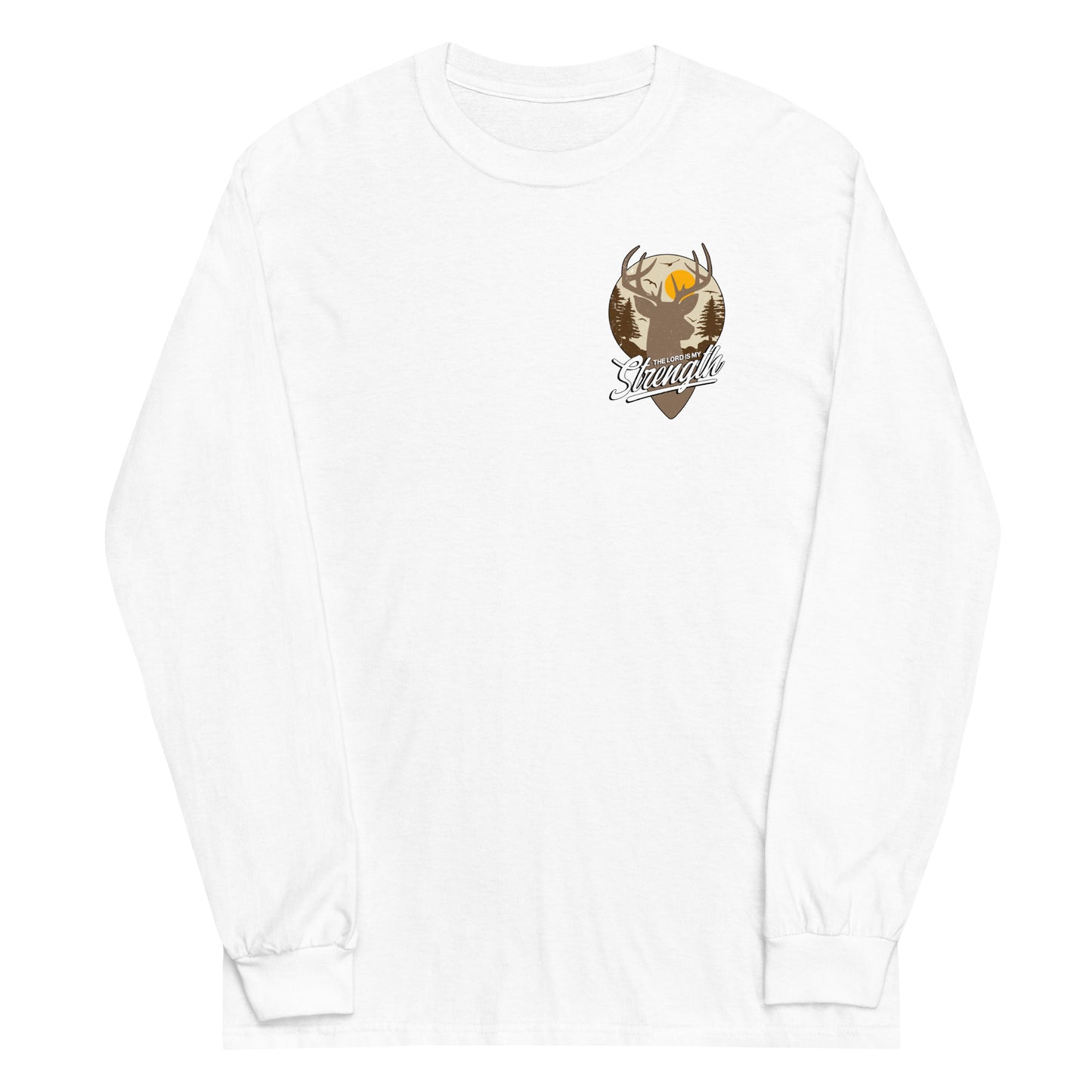 White long sleeve My Strength Tee, Front, Christian Apparel