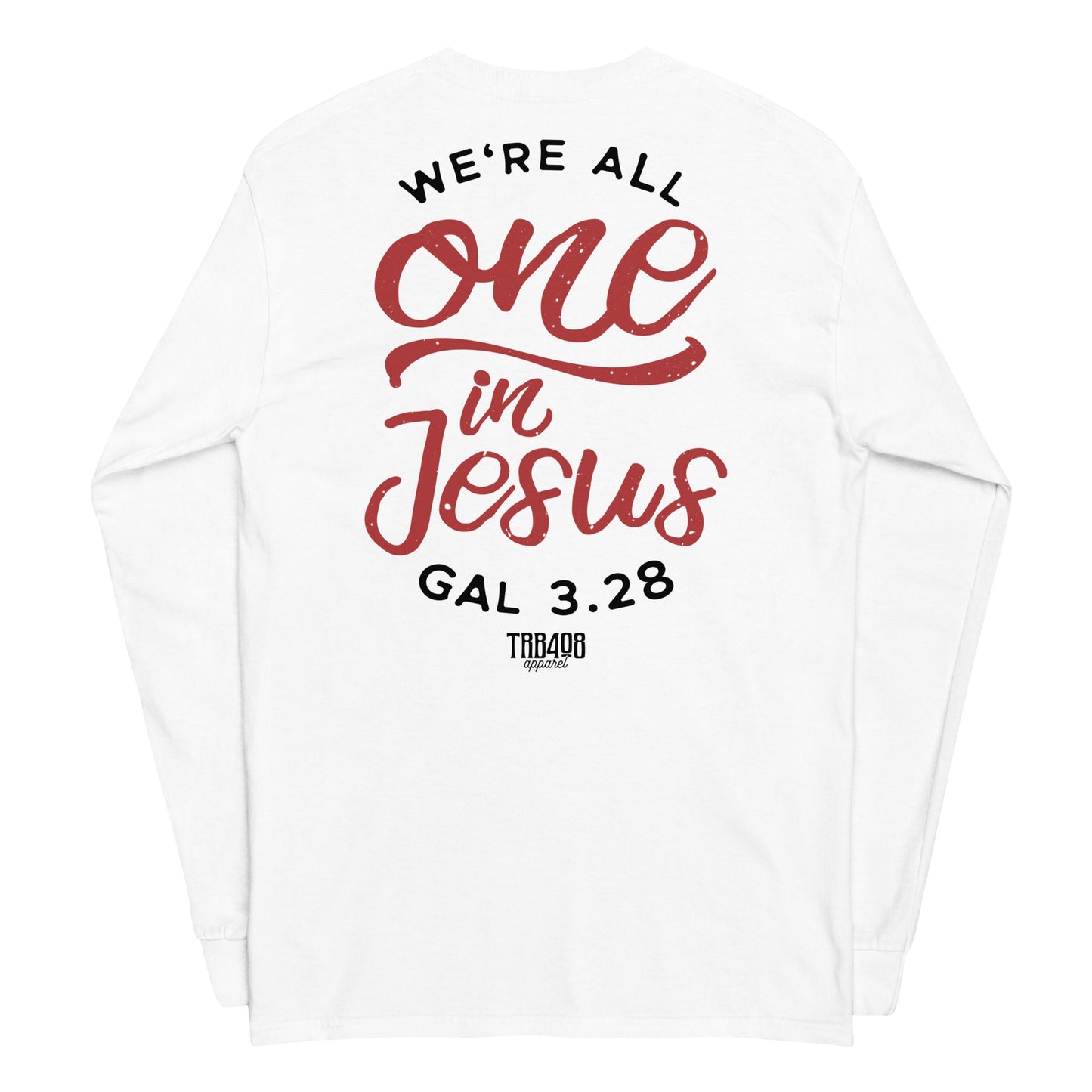 White long sleeve One In Jesus Tee, Back, Christian Apparel