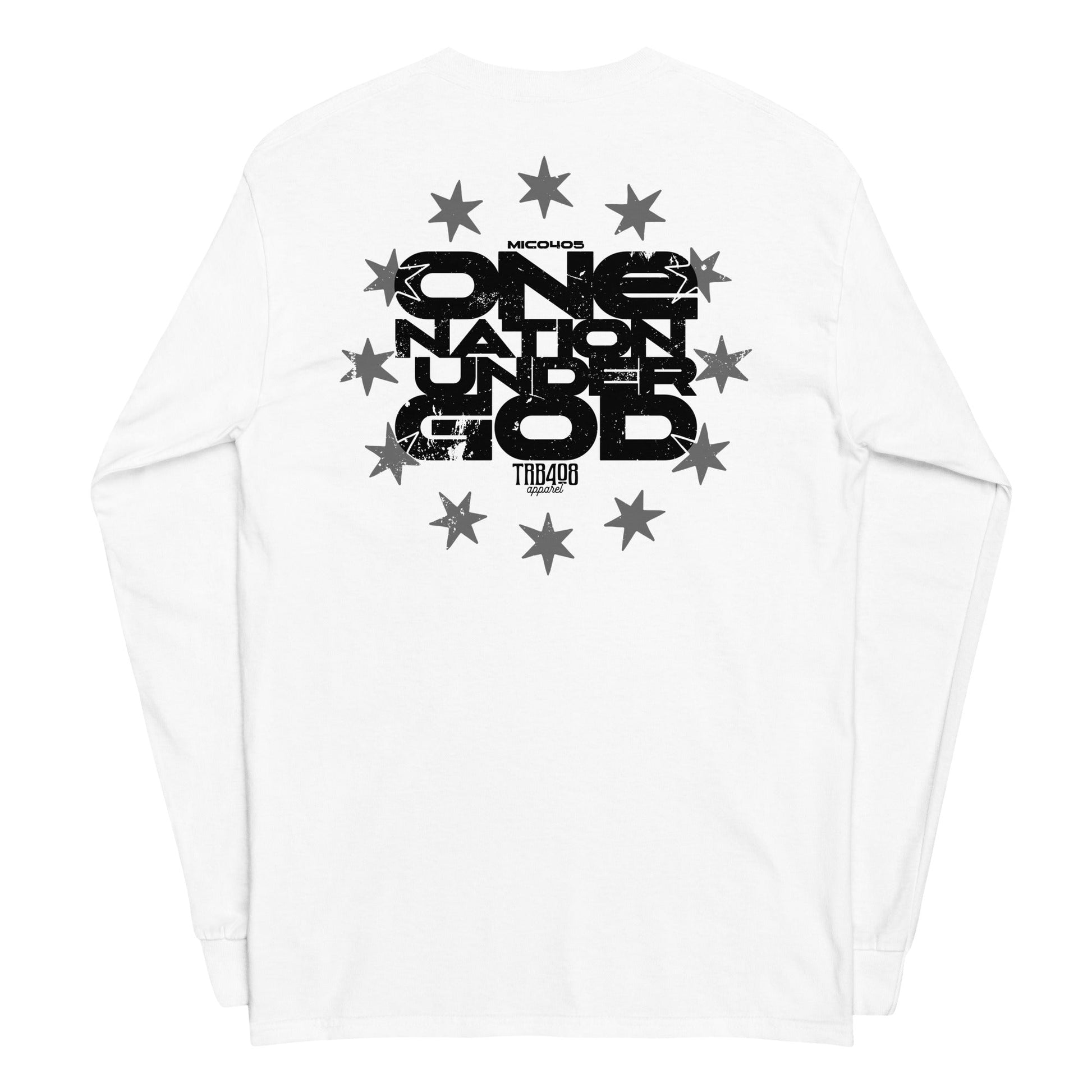 White long sleeve One Nation Star Ring Tee, Back, Christian Apparel