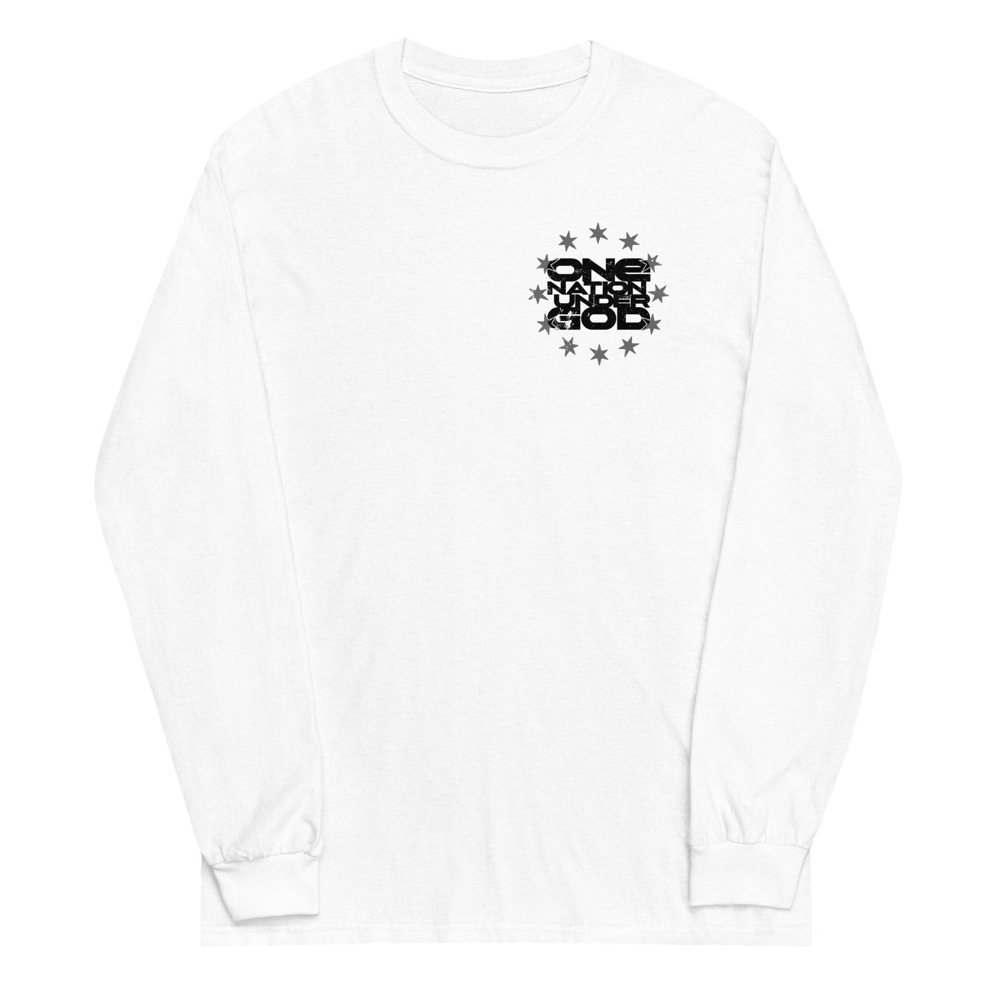 White long sleeve One Nation Star Ring Tee, Front, Christian Apparel
