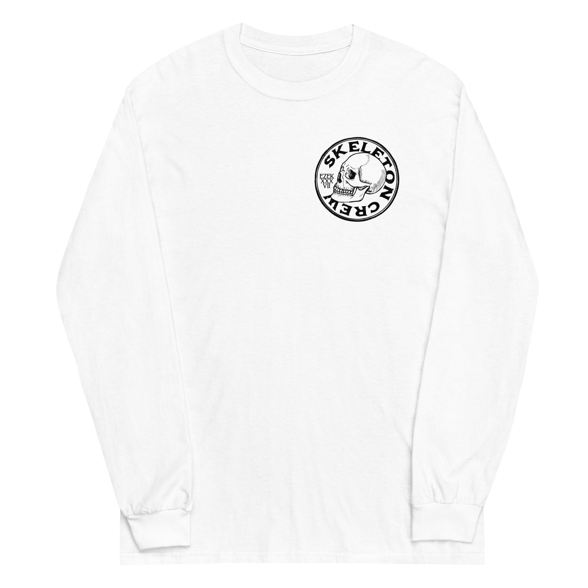 White long sleeve Skeleton Crew Tee, Front, Christian Apparel