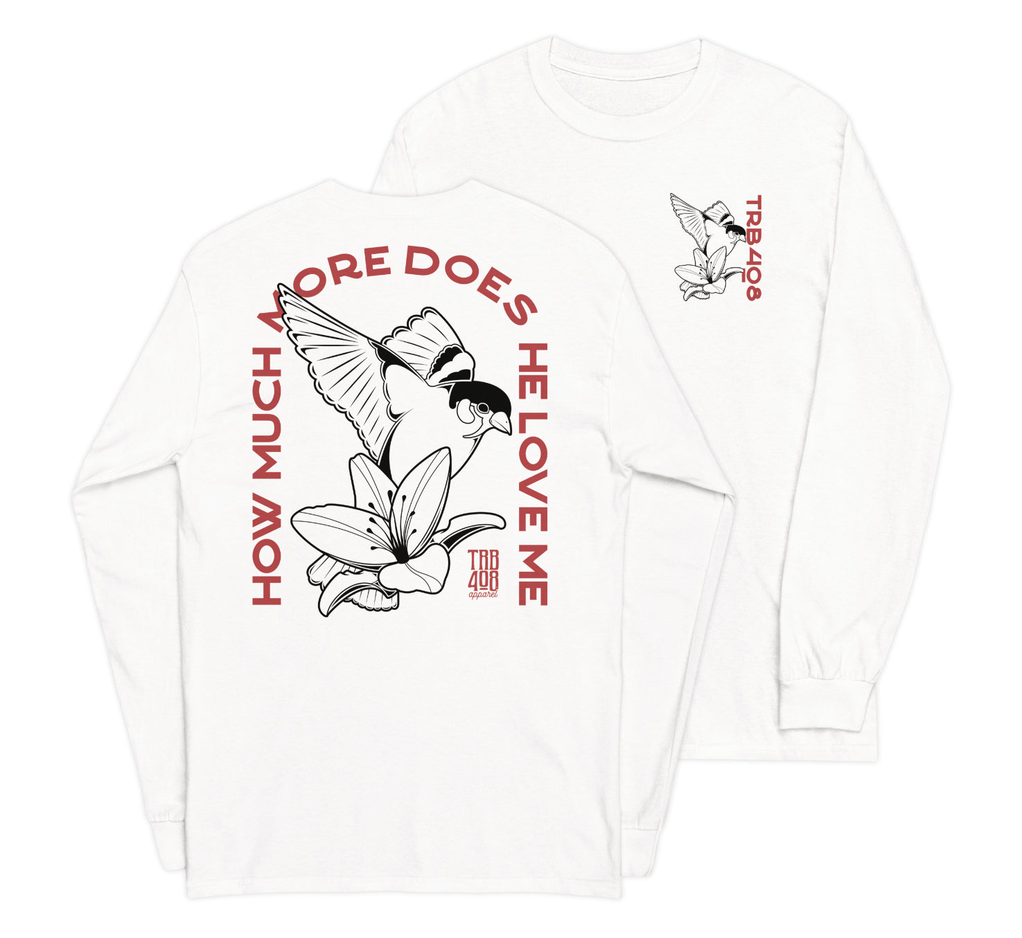 White long sleeve Sparrow & Lily Tee, Front and Back, Christian Apparel