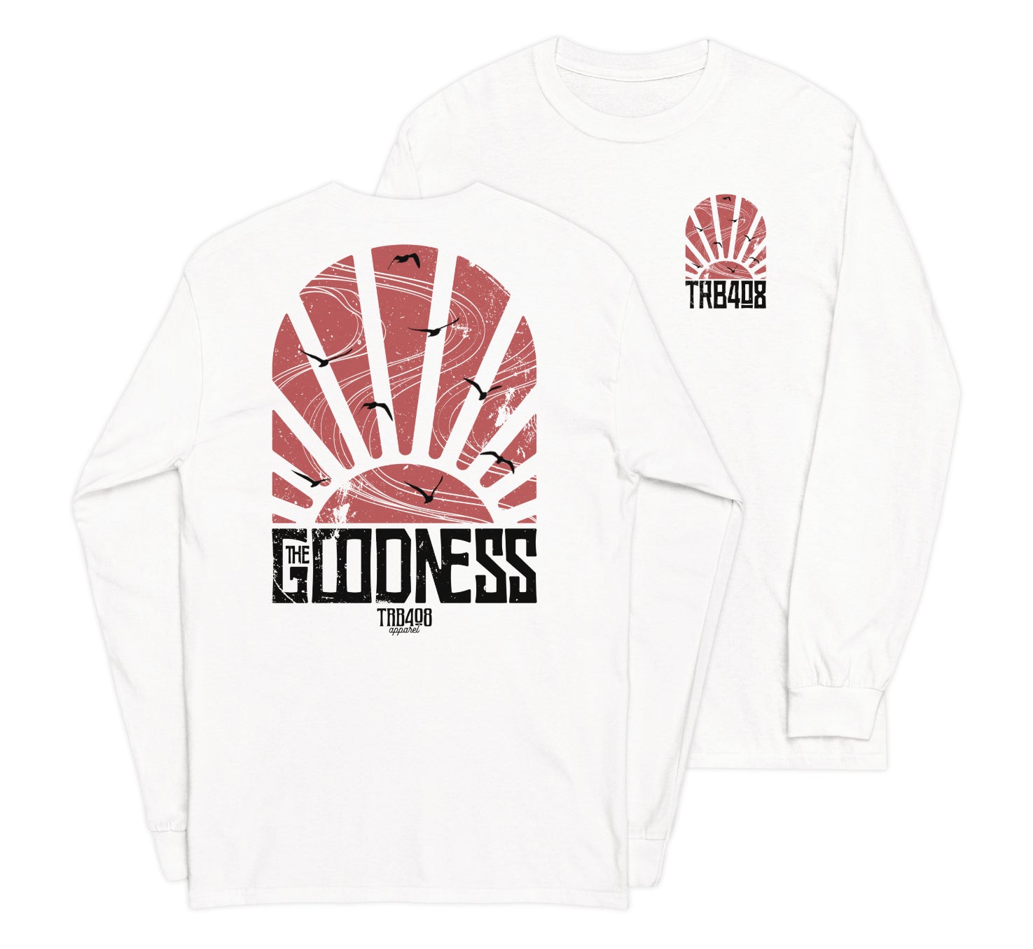 White long sleeve The Goodness Tee, Front and Back, Christian Apparel