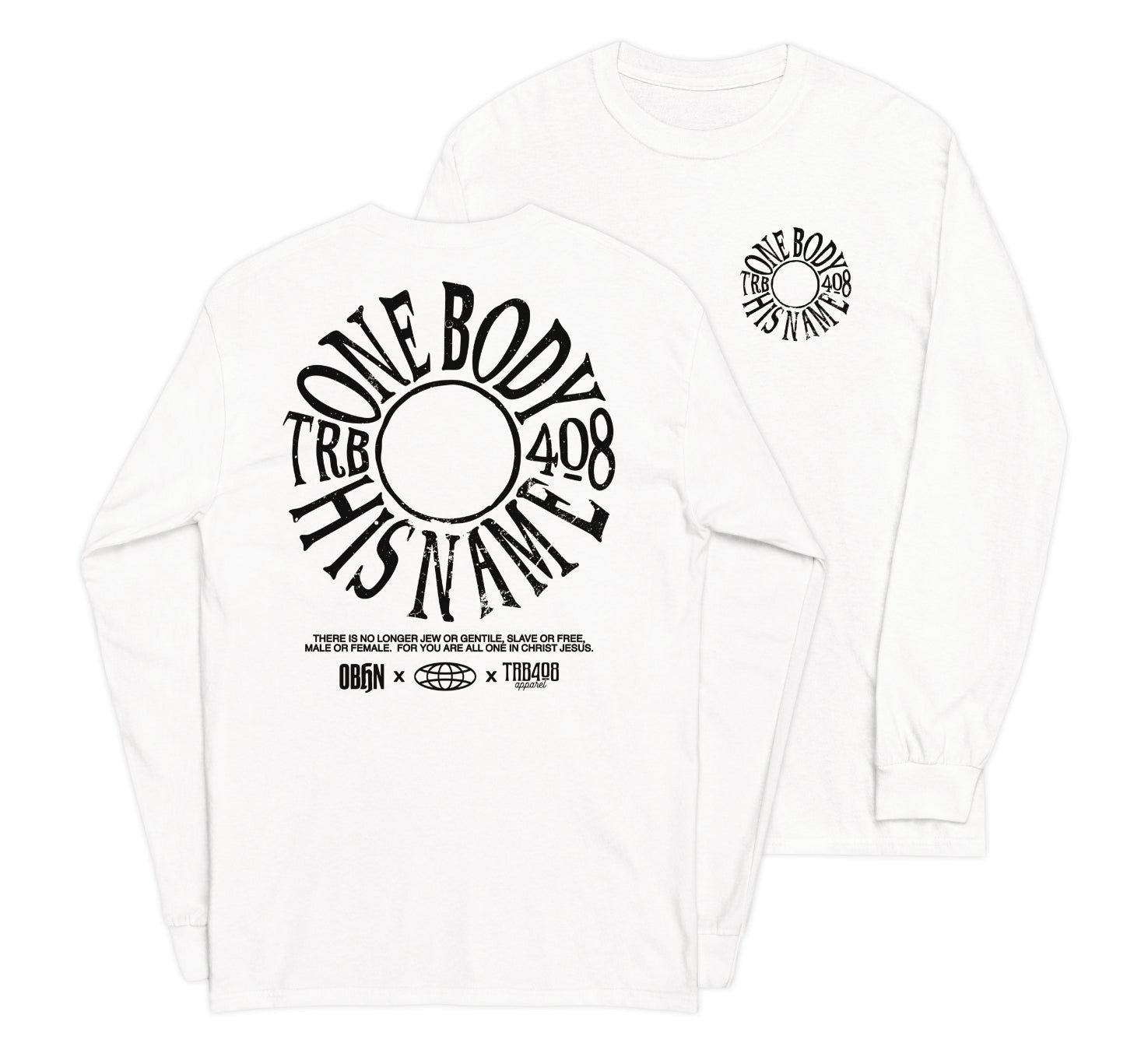 White long sleeve The TRIBE Tee, Front and Back, Christian Apparel