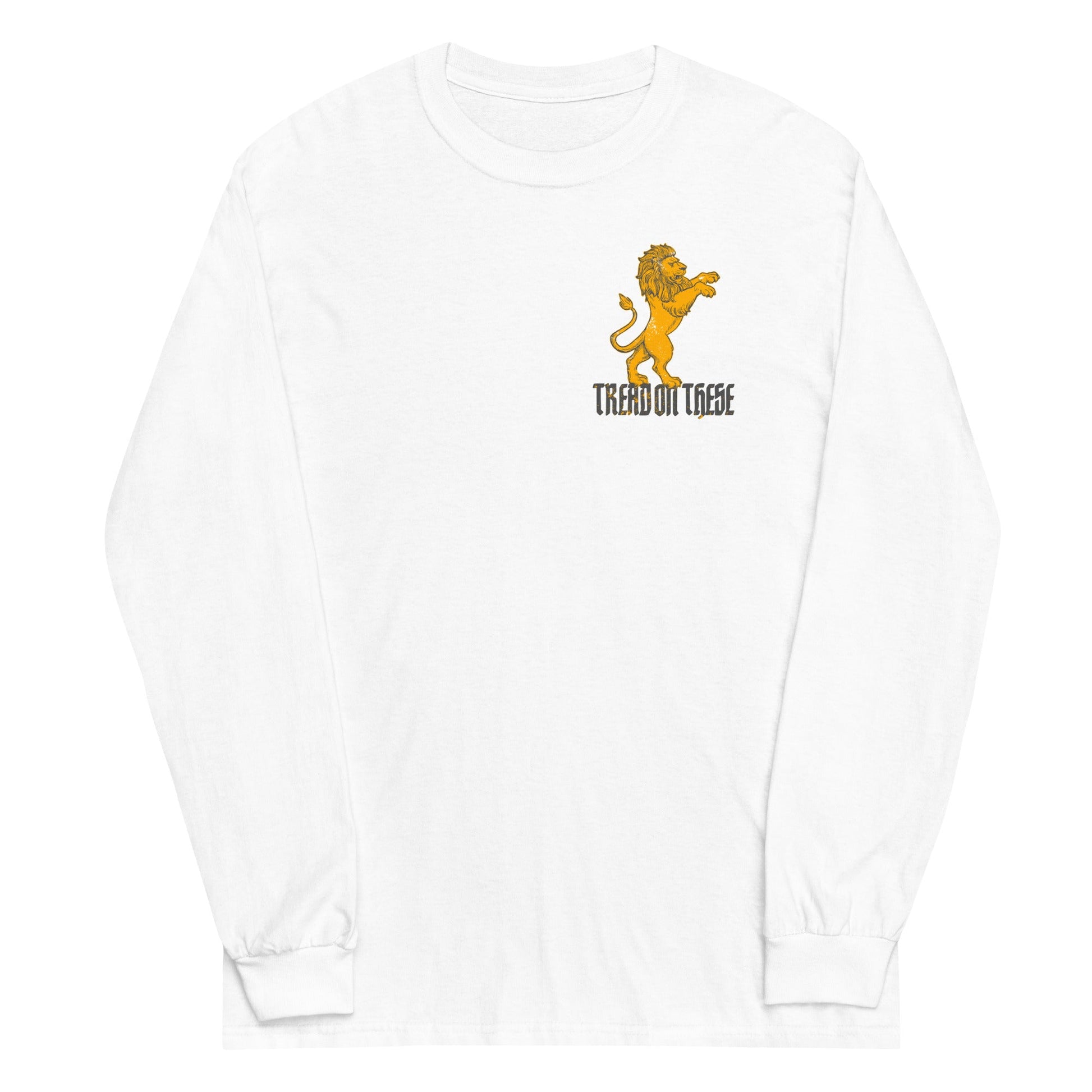 White long sleeve Tread On These (Lion) Tee, Front, Christian Apparel