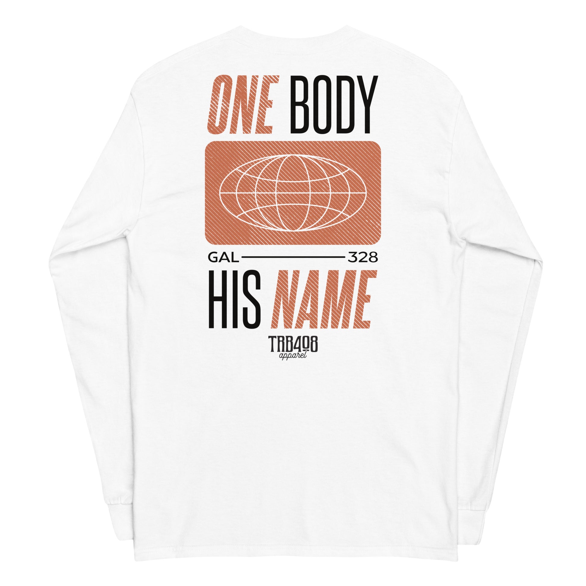 White long sleeve Tribe Globe Tee, Back, Christian Apparel