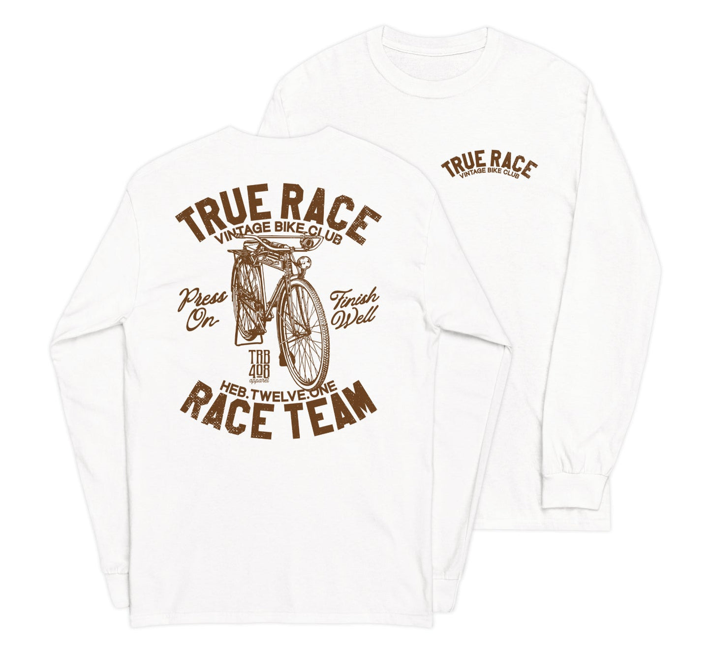 White long sleeve True Race Tee, Front and back, Christian Apparel