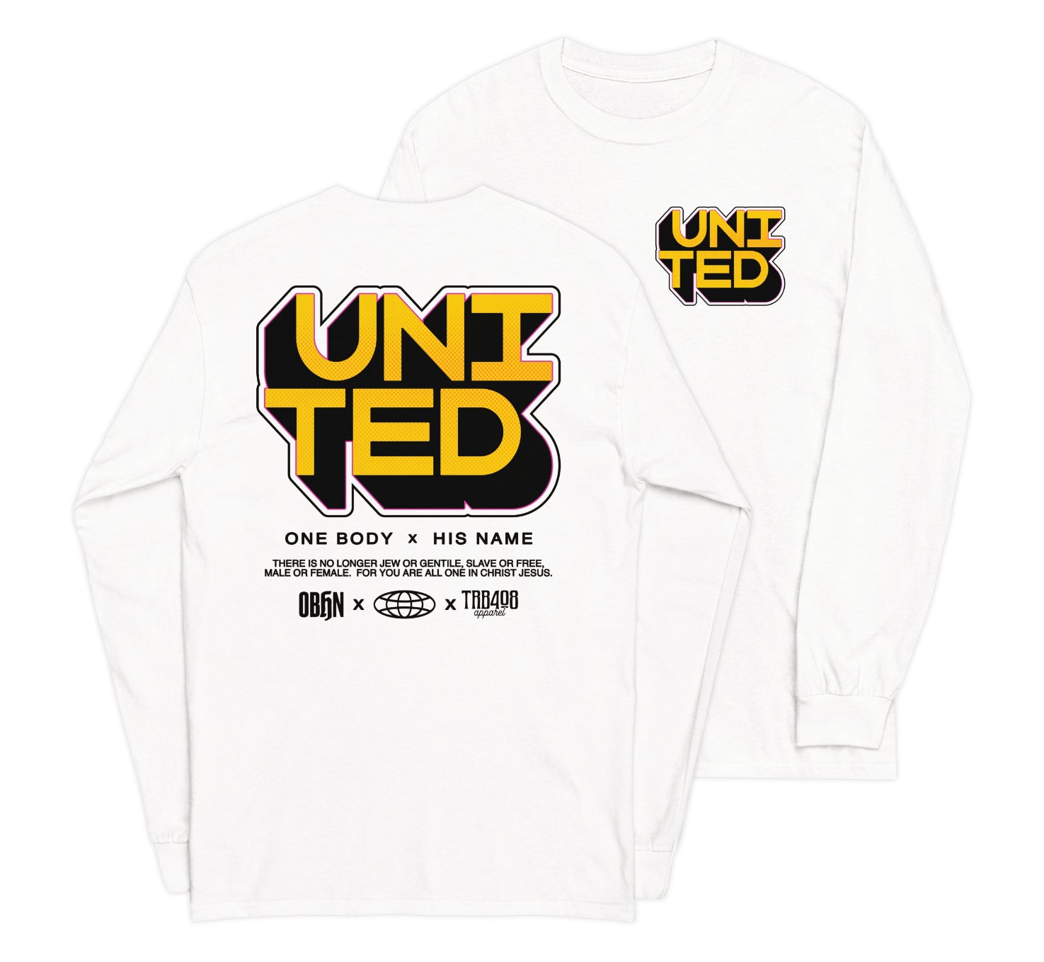 White long sleeve United 3D Tee, Front and Back, Christian Apparel