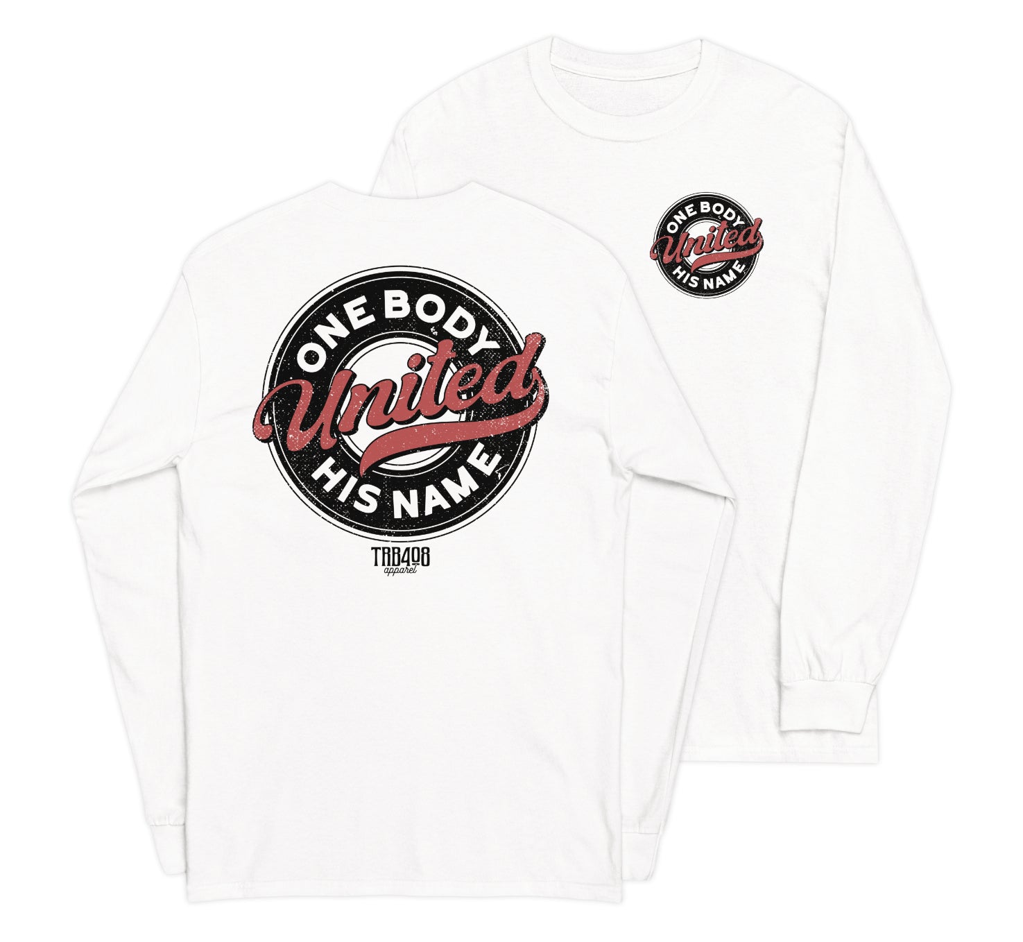 White long sleeve United Retro Ring Tee, Front and Back, Christian Apparel