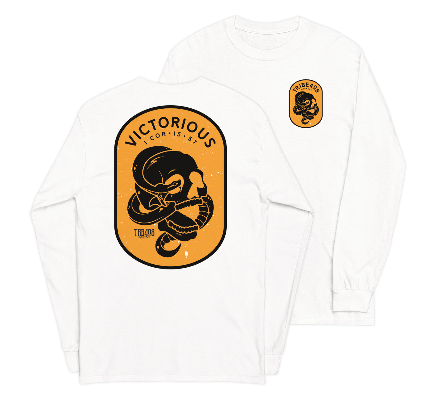 White long sleeve Victorious Tee, Front and Back, Christian Apparel