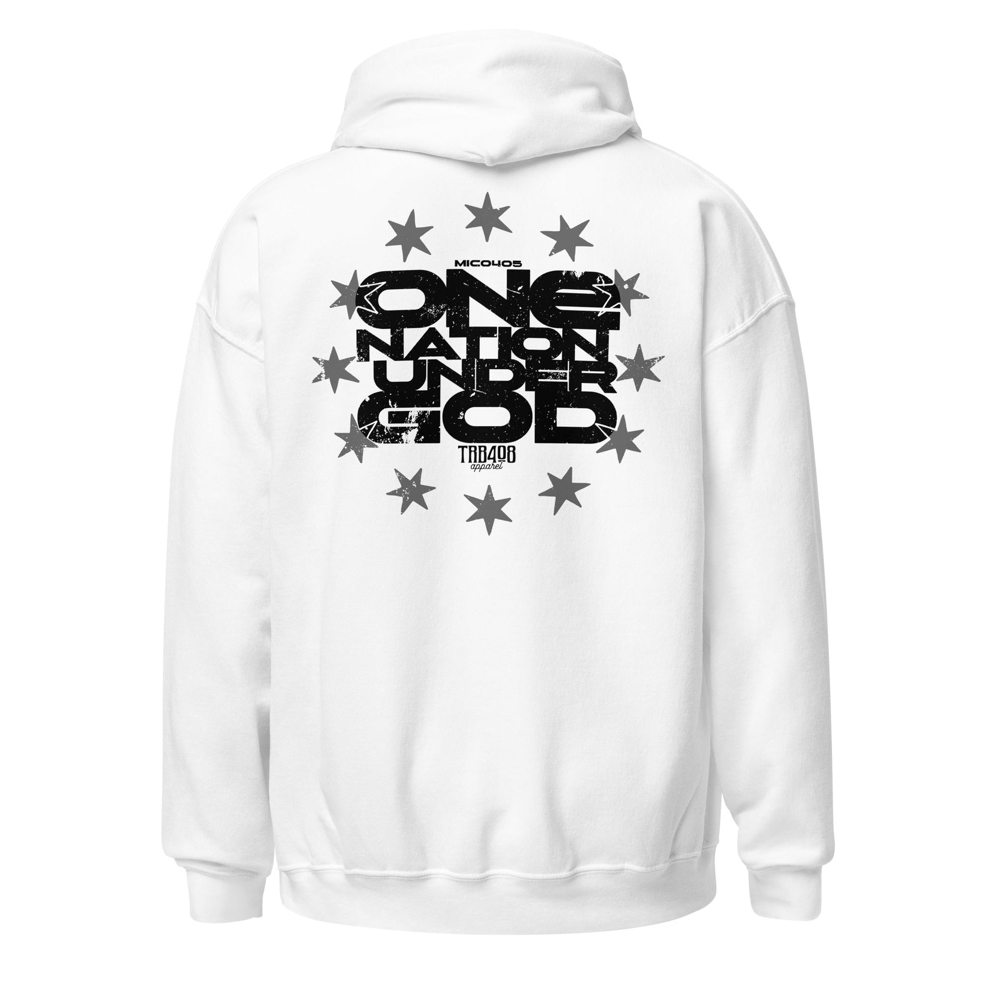 White One Nation Star Ring Hoodie, Back, Christian Apparel