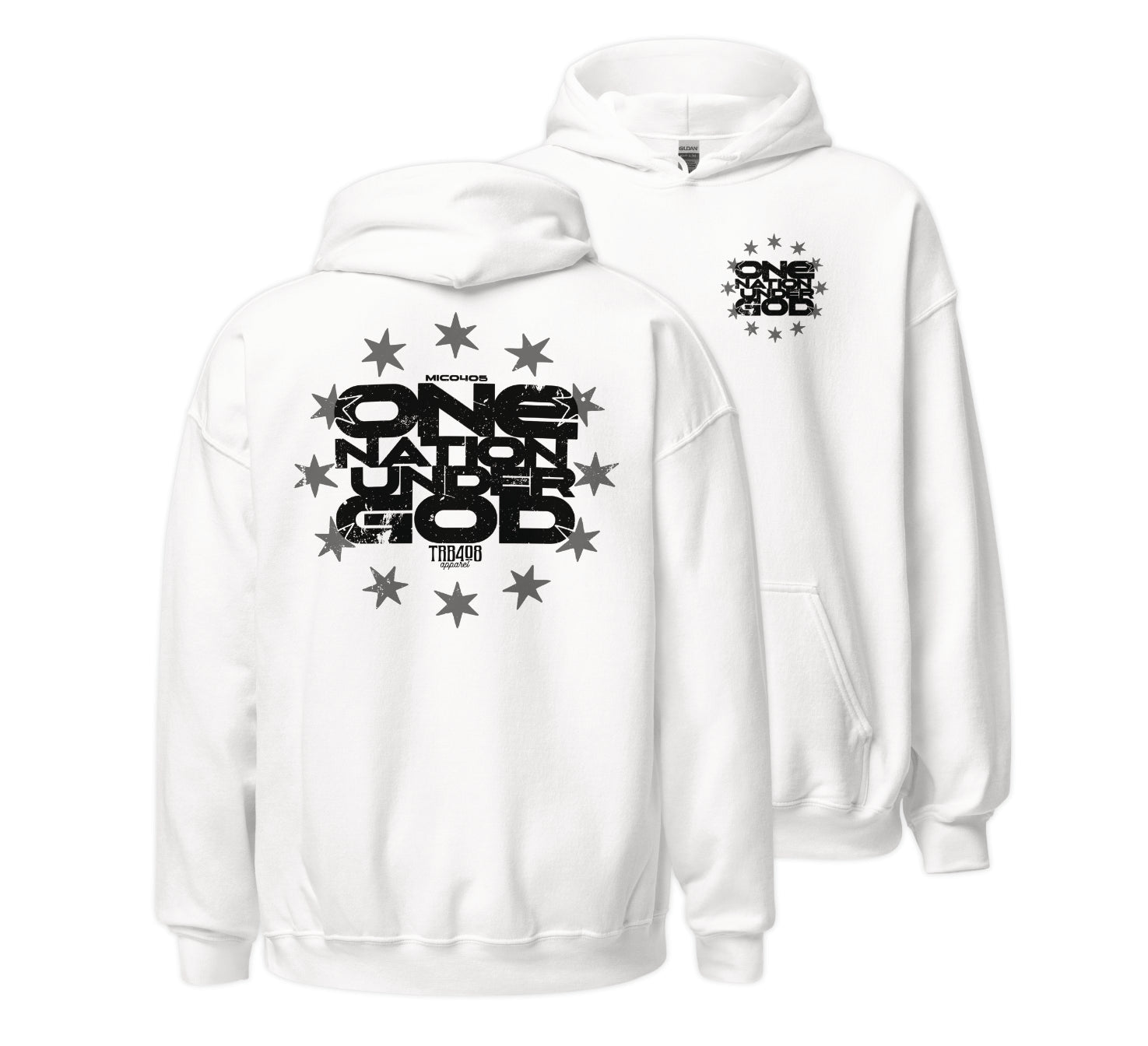 White One Nation Star Ring Hoodie, Front and Back, Christian Apparel