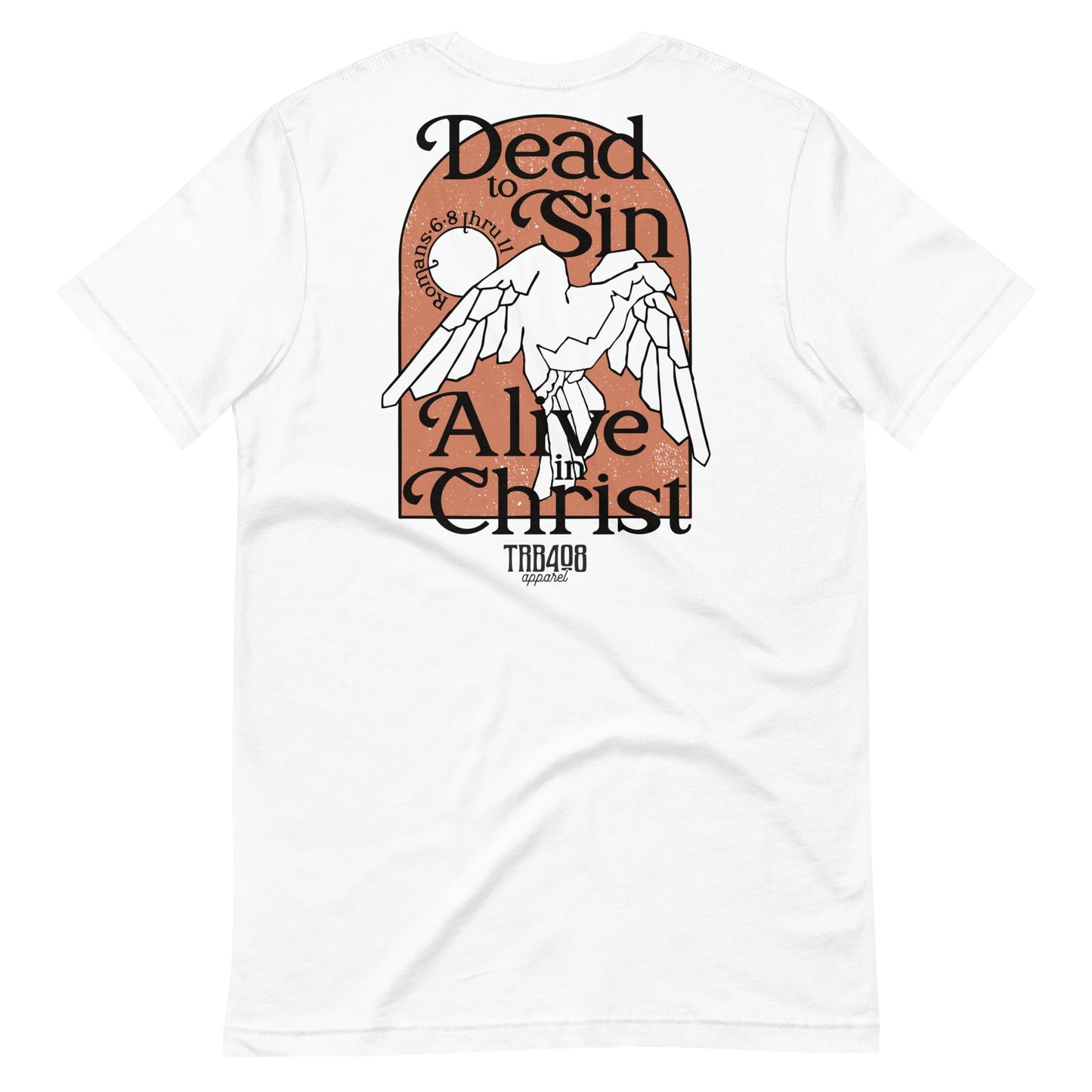 White short sleeve Alive In Christ Tee, Back, Christian Apparel