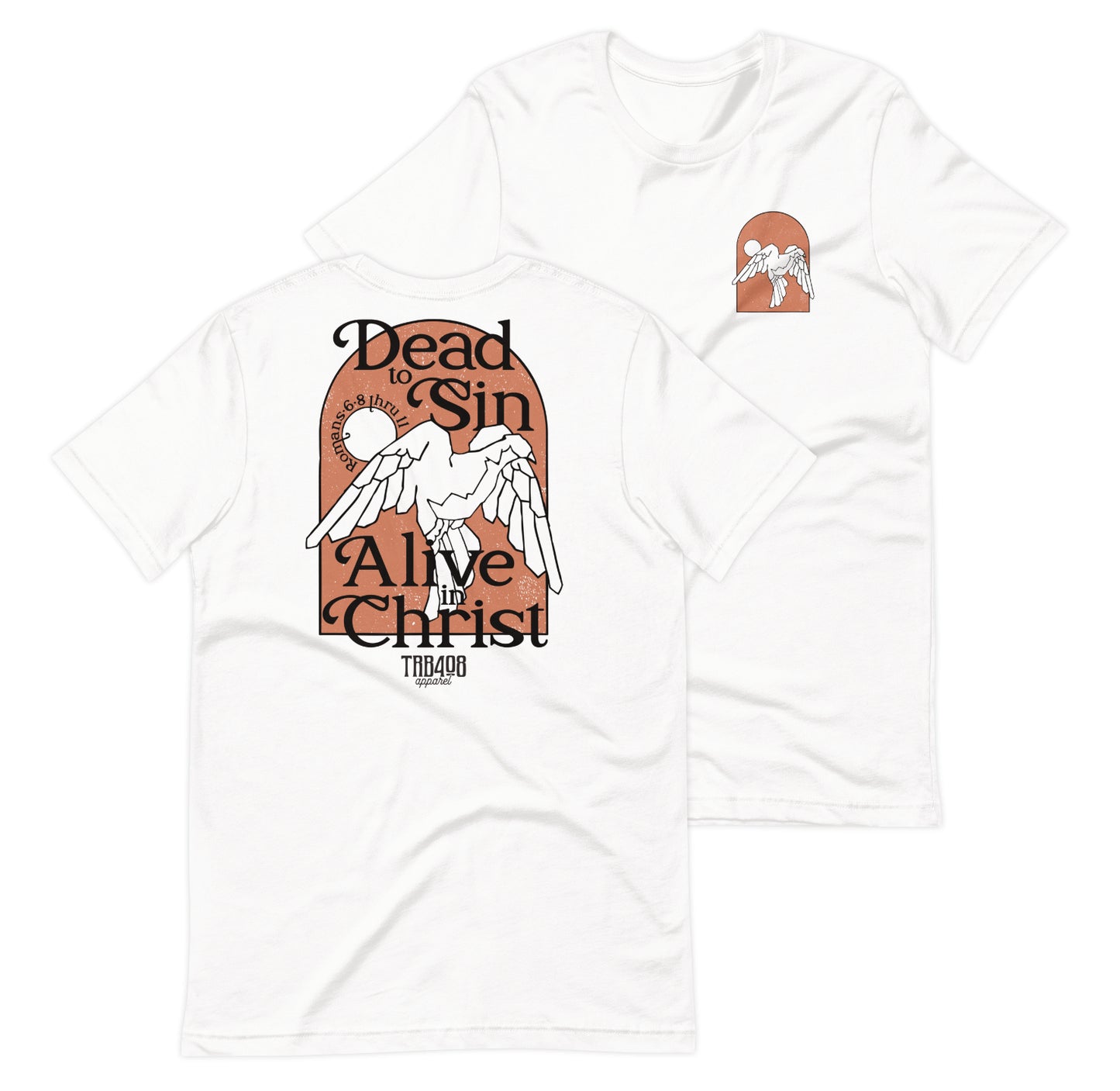 White short sleeve Alive In Christ Tee, Front and Back, Christian Apparel