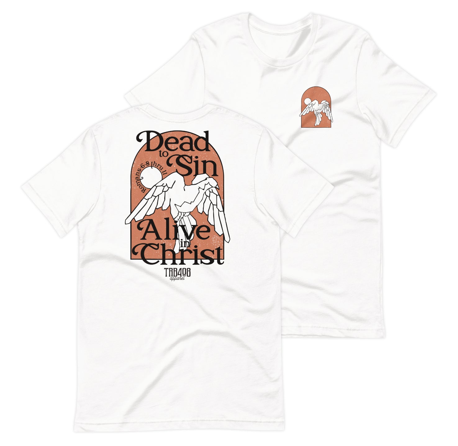 White short sleeve Alive In Christ Tee, Front and Back, Christian Apparel