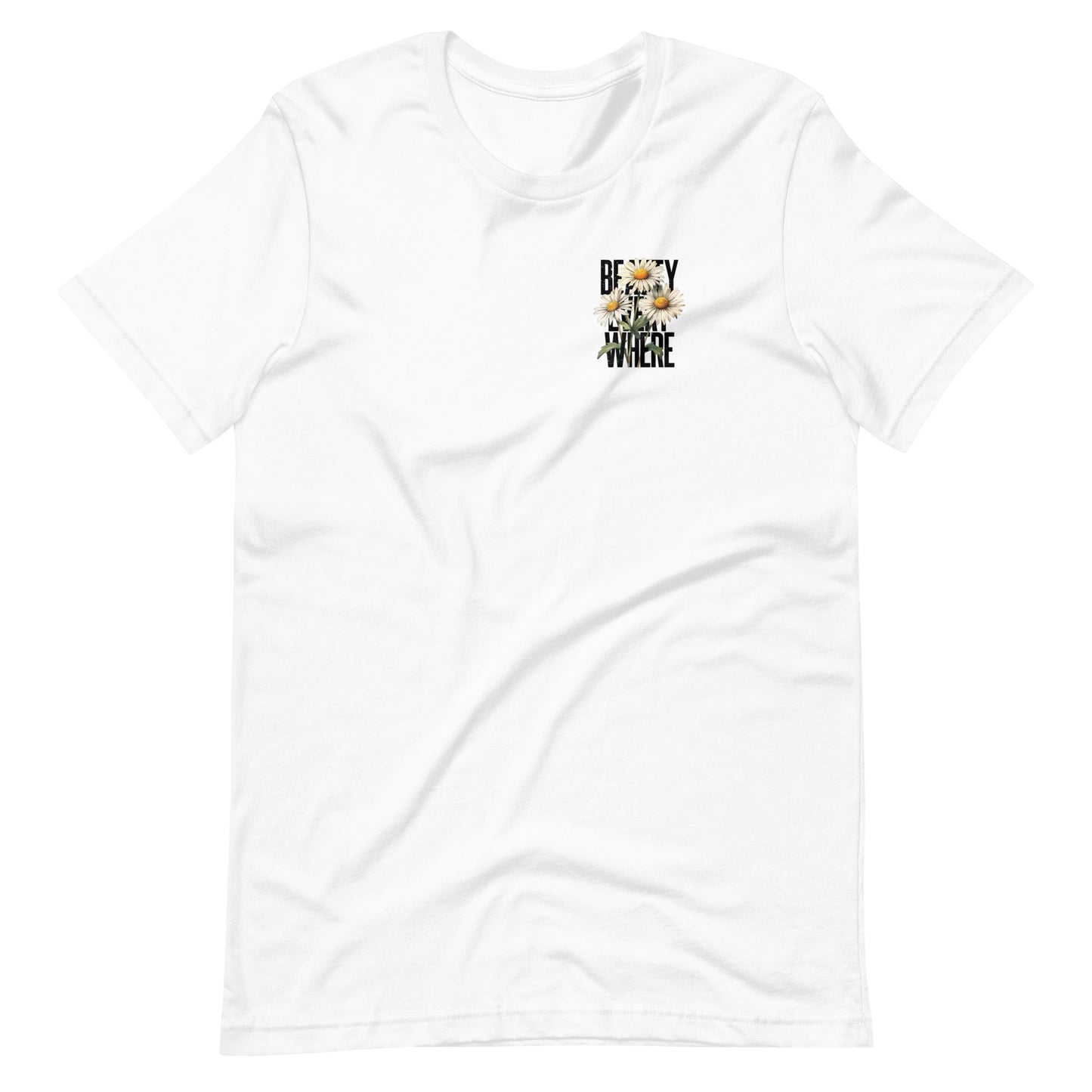 White short sleeve Beauty Everywhere Tee, Front, Christian Apparel
