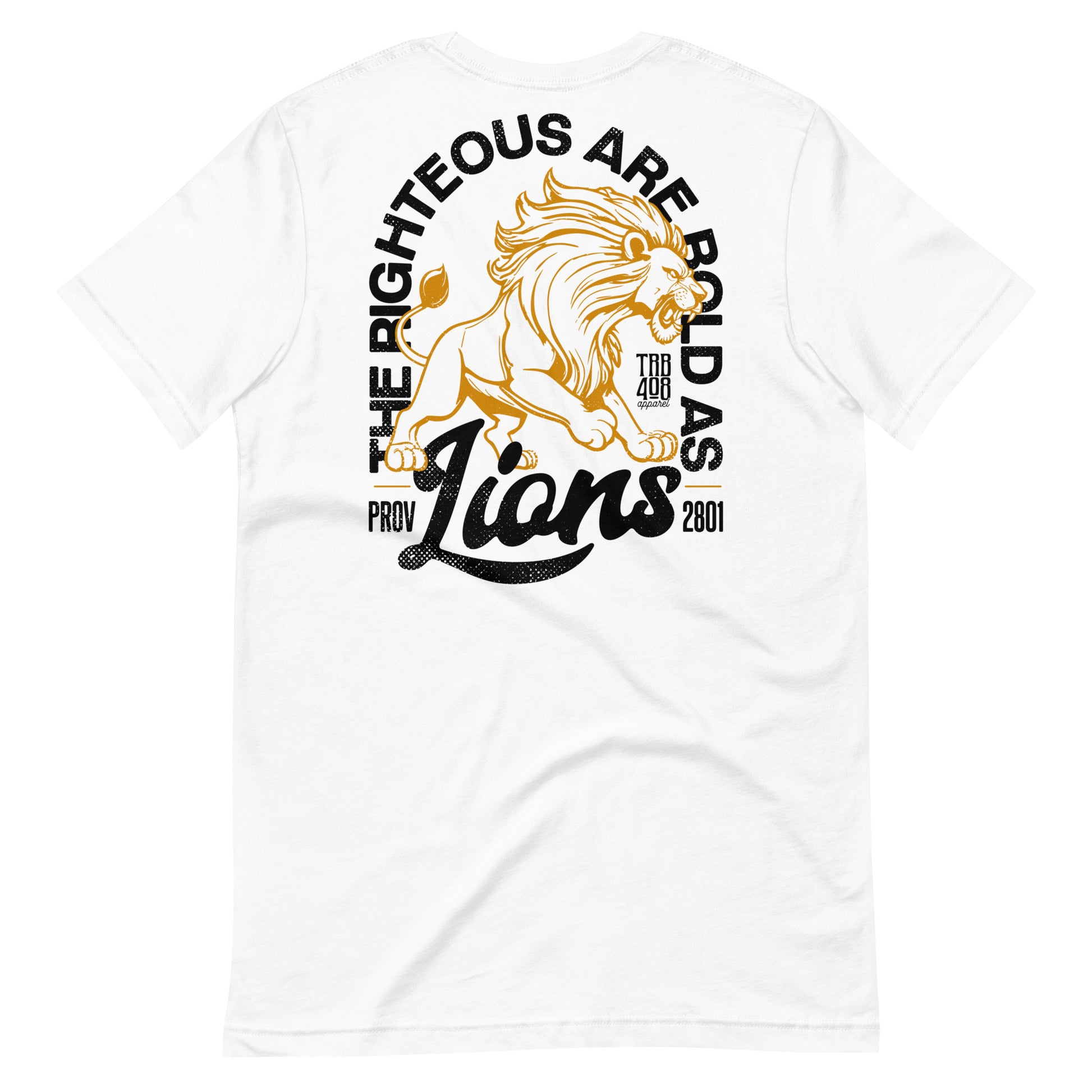 White short sleeve Bold As Lions Tee, Back, Christian Apparel