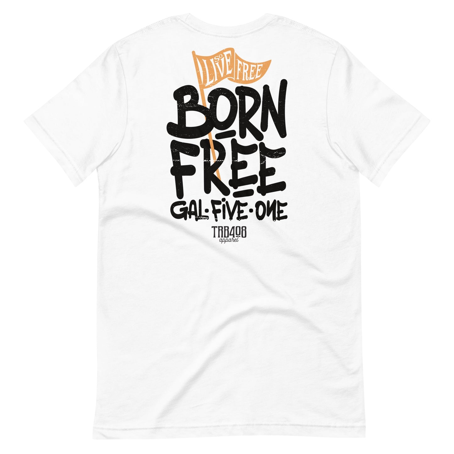 White short sleeve Born Free Tee, Back, Christian Apparel
