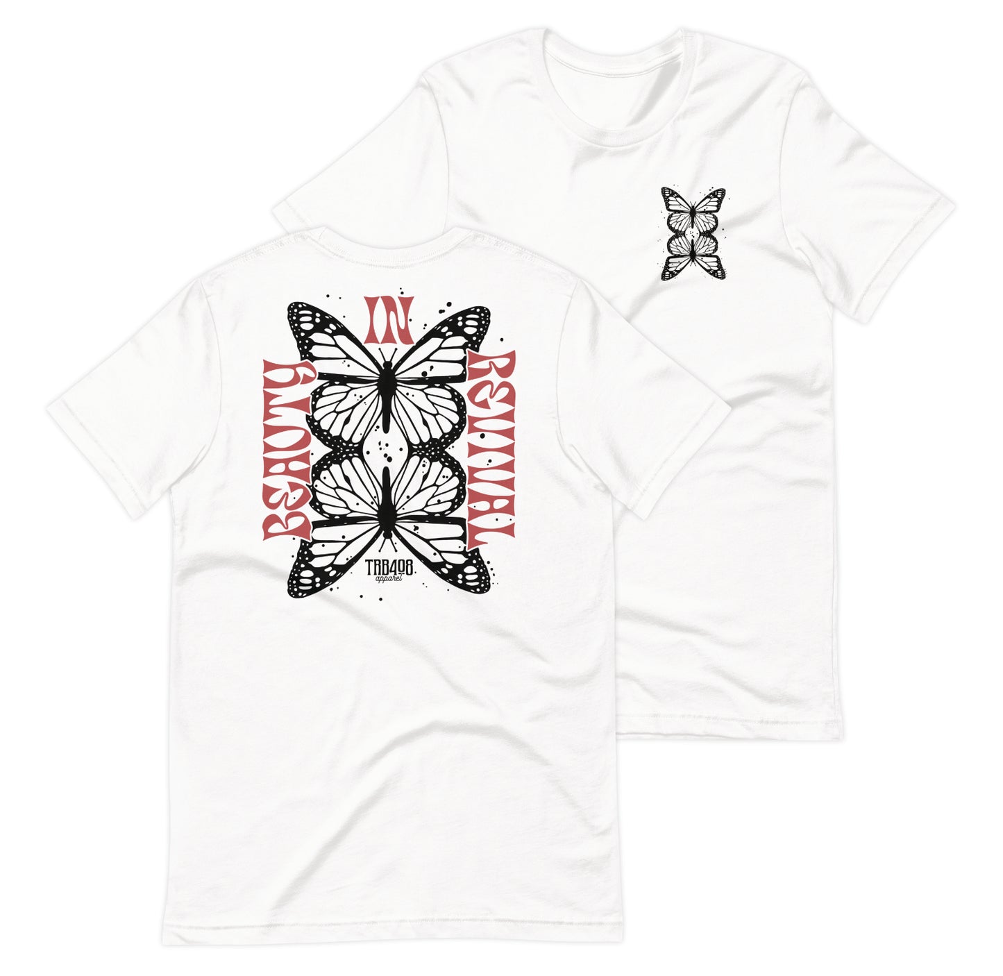 White short sleeve Butterfly Tee, Front and Back, Christian Apparel