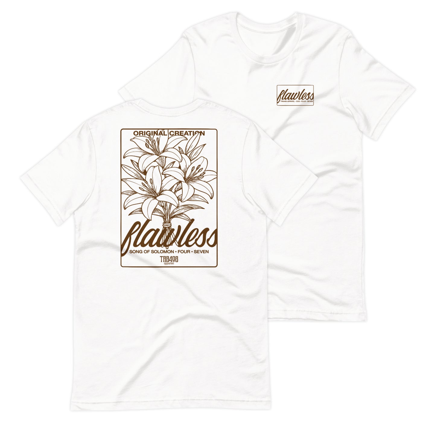 White short sleeve Flawless Rose 2.0 Tee, Front and Back, Christian Apparel