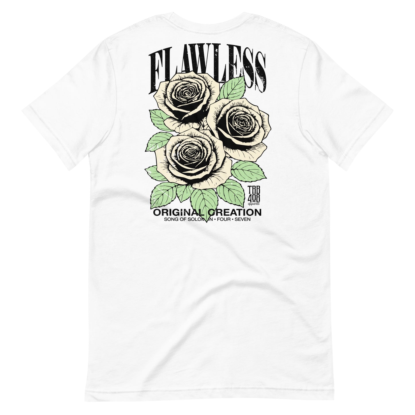 White short sleeve Flawless Rose Tee, Back, Christian Apparel