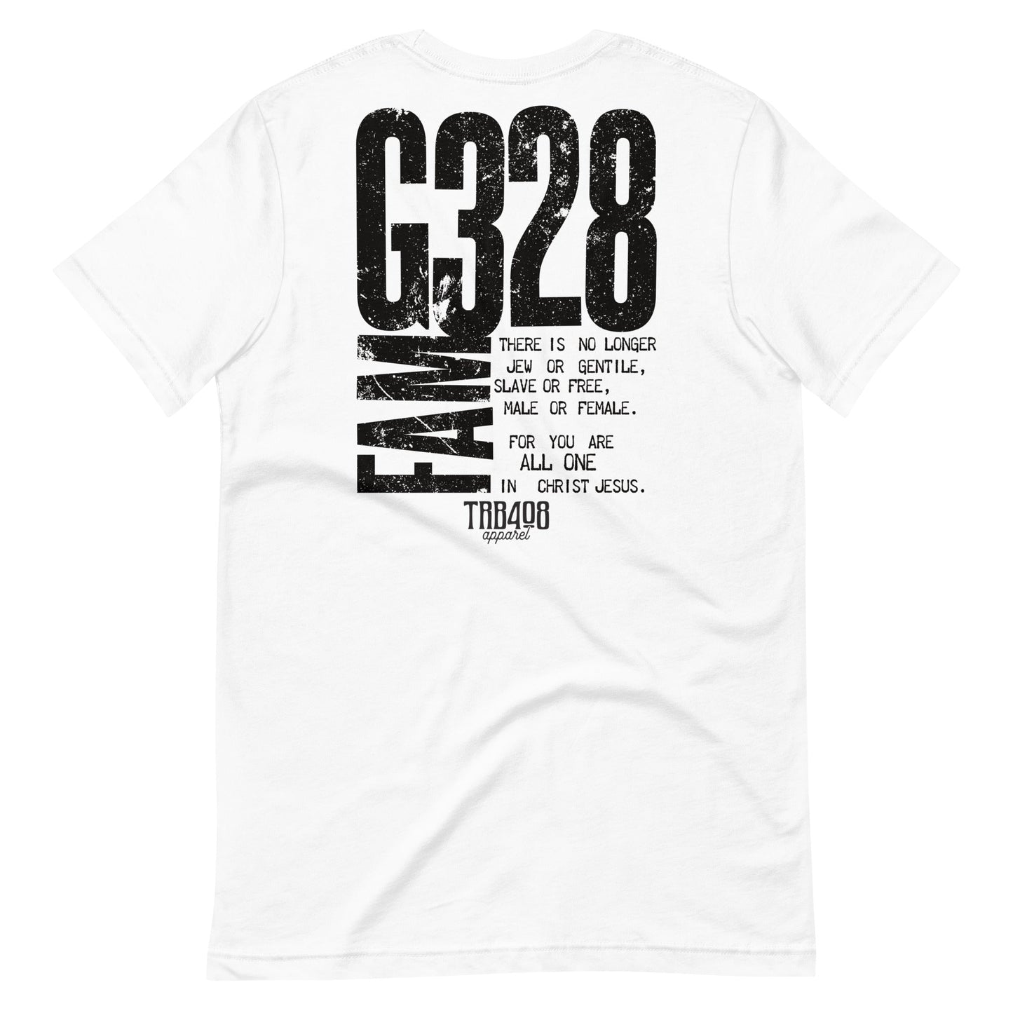 White short sleeve G-Fam Tee, Back, Christian Apparel