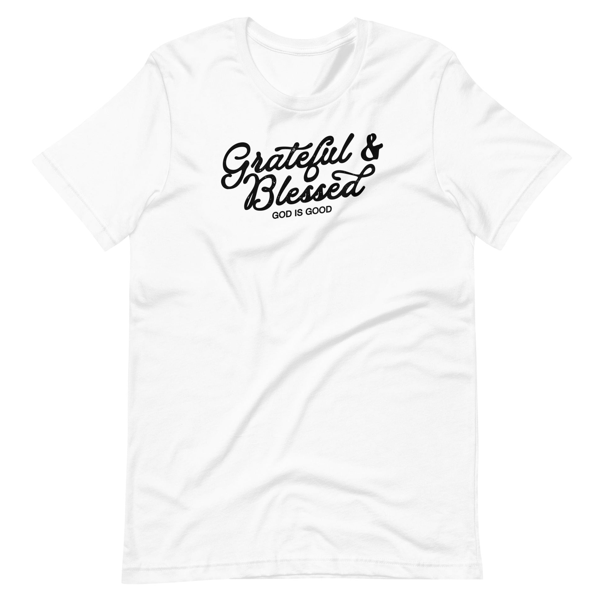 White short sleeve Grateful & Blessed Tee, Front, Christian Apparel