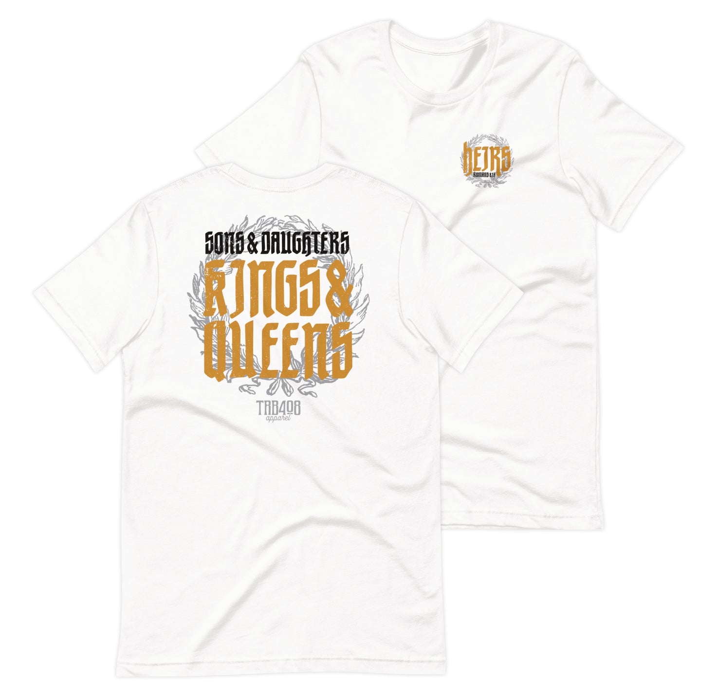 White short sleeve Heirs Tee, Front and Back, Christian Apparel