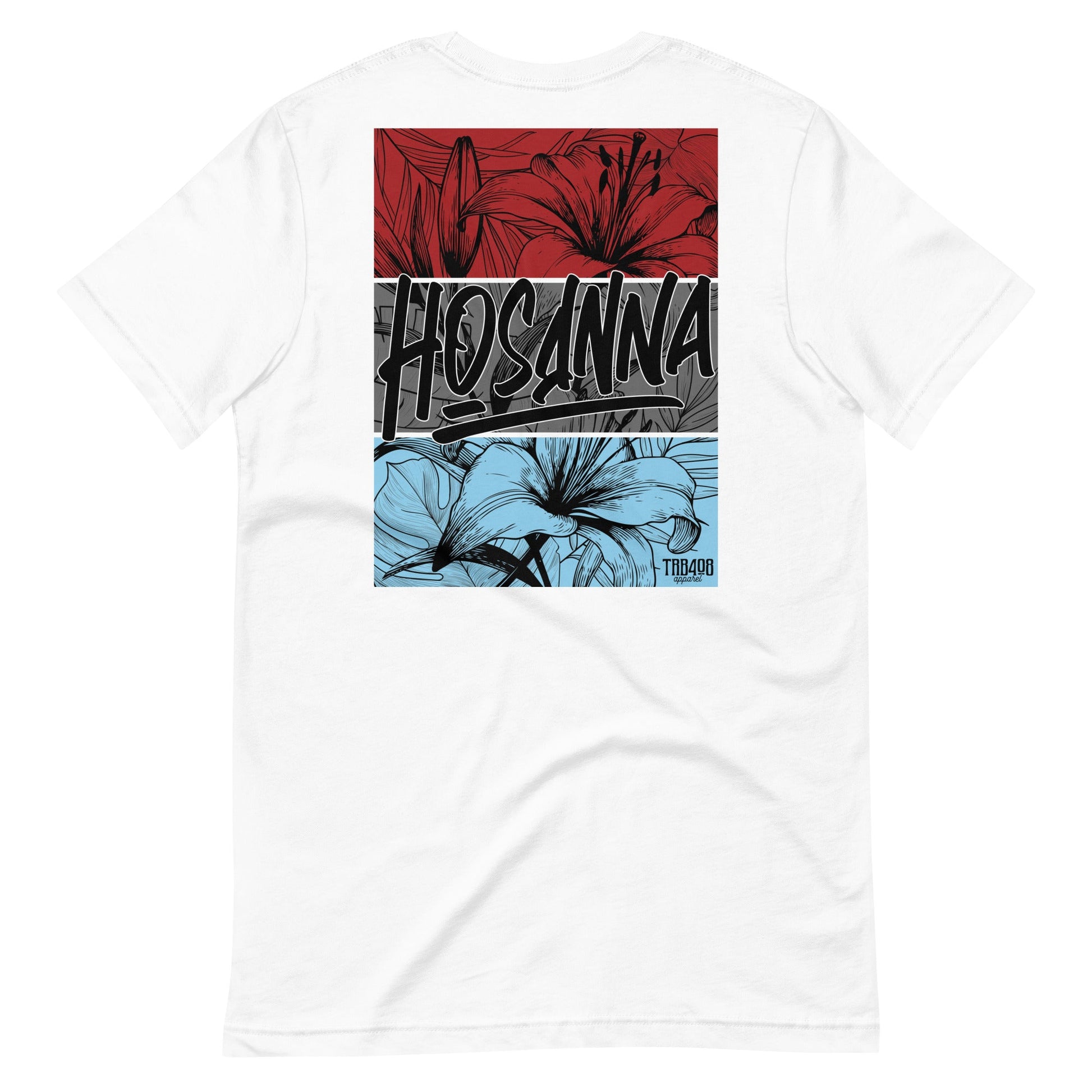 White short sleeve Hosanna Tee, Back, Christian Apparel