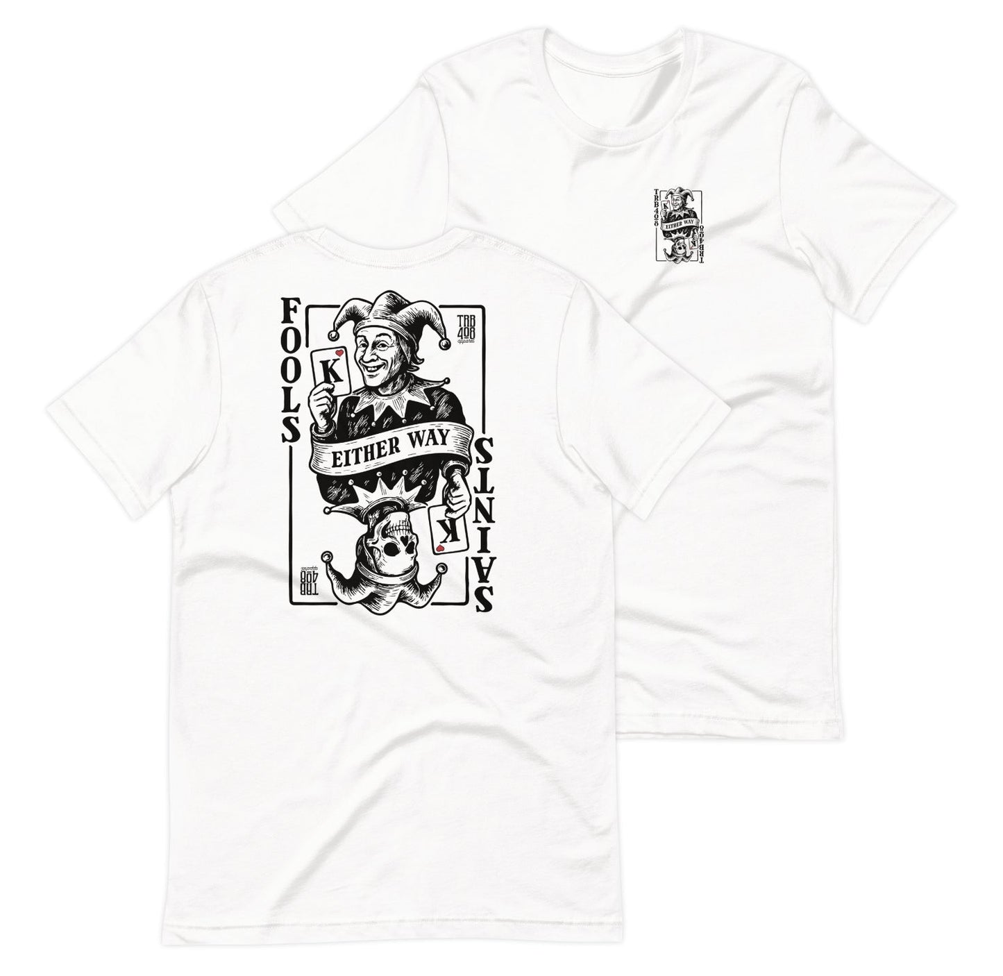 White short sleeve Joker Tee, Front and Back, Christian Apparel