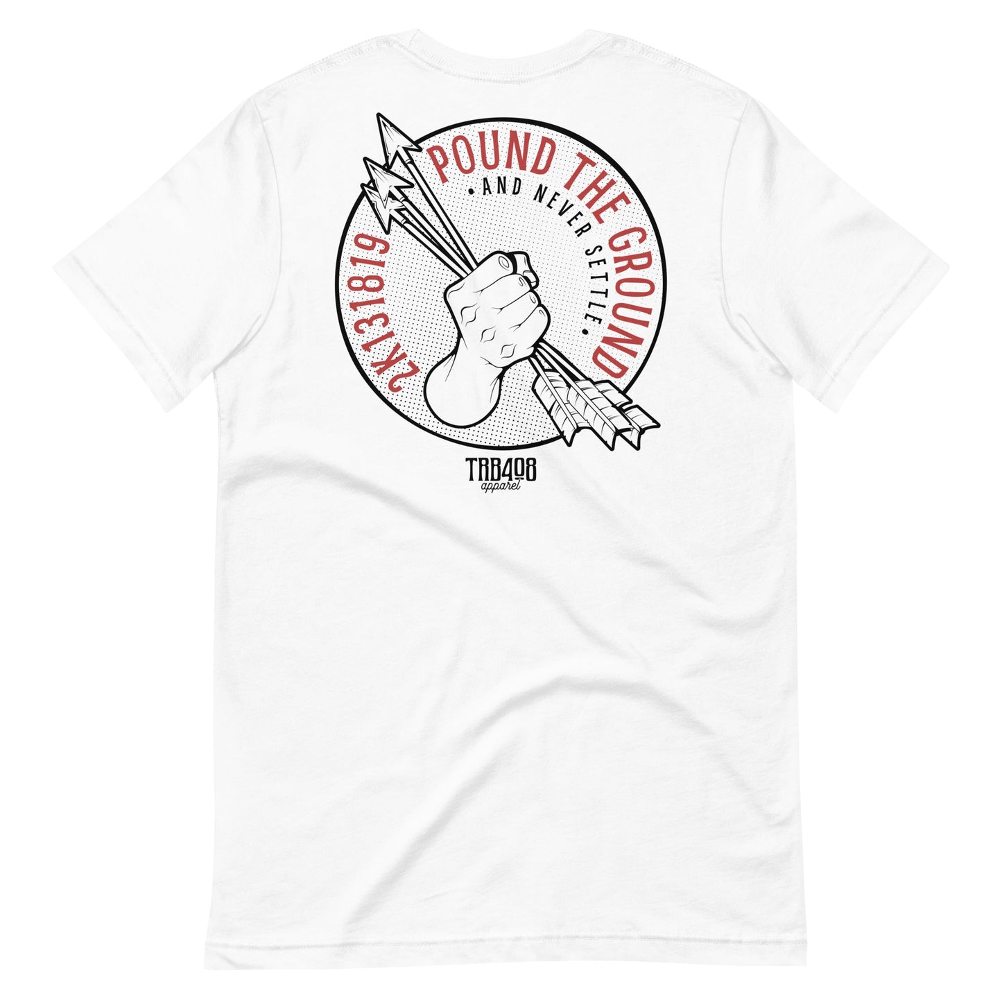 White short sleeve Never Settle Tee, Back, Christian Apparel