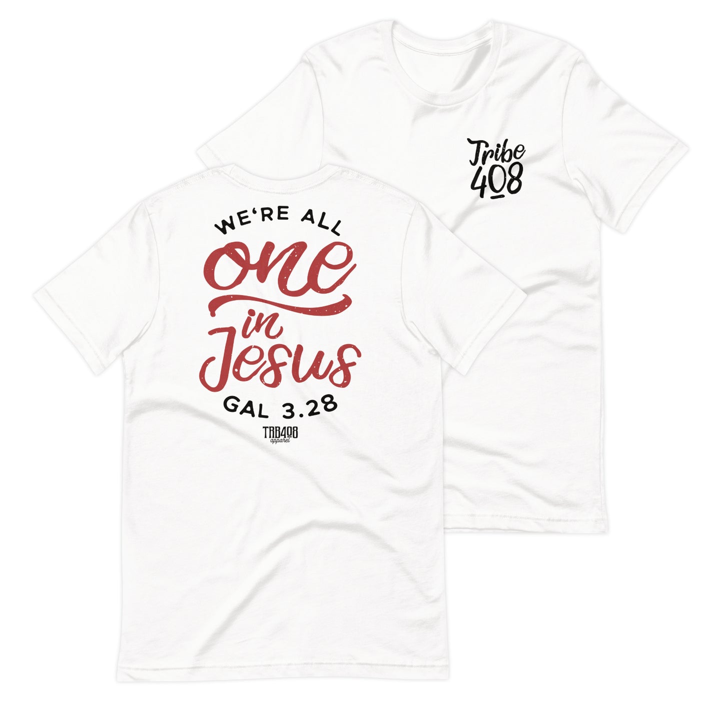 White short sleeve One In Jesus Tee, Front and Back, Christian Apparel