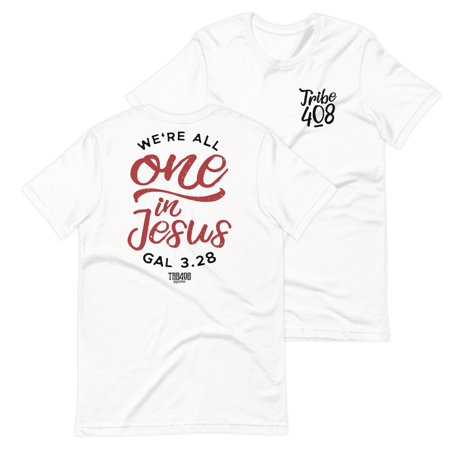 White short sleeve One In Jesus Tee, Front and Back, Christian Apparel
