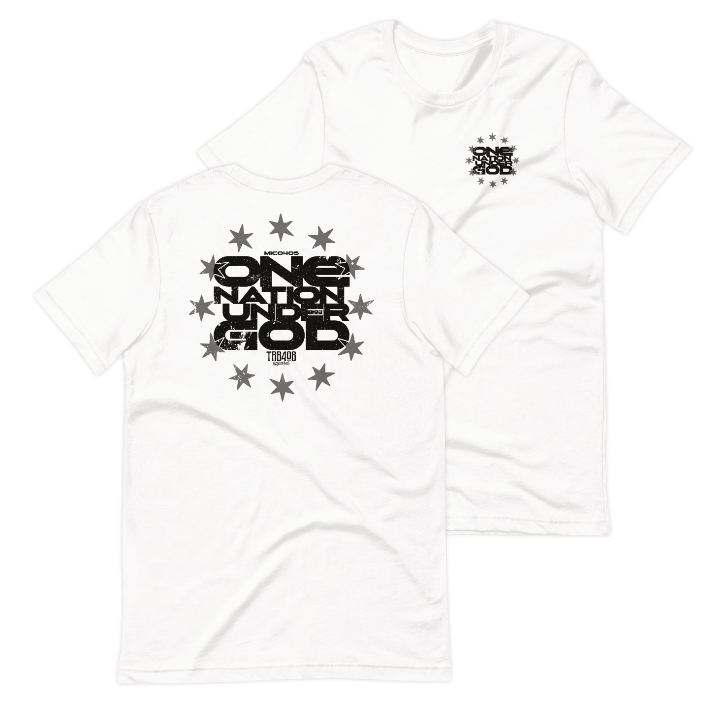 White short sleeve One Nation Star Ring Tee, Front and Back, Christian Apparel