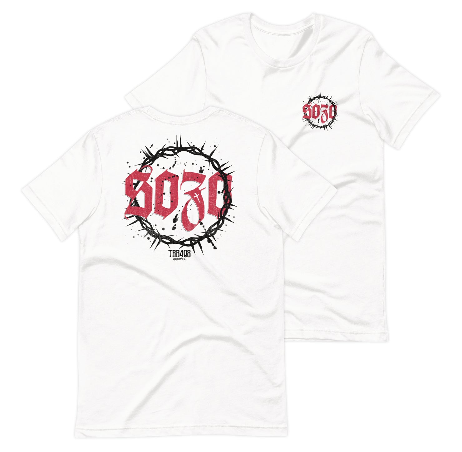 White short sleeve Sozo Tee, Front and Back, Christian Apparel