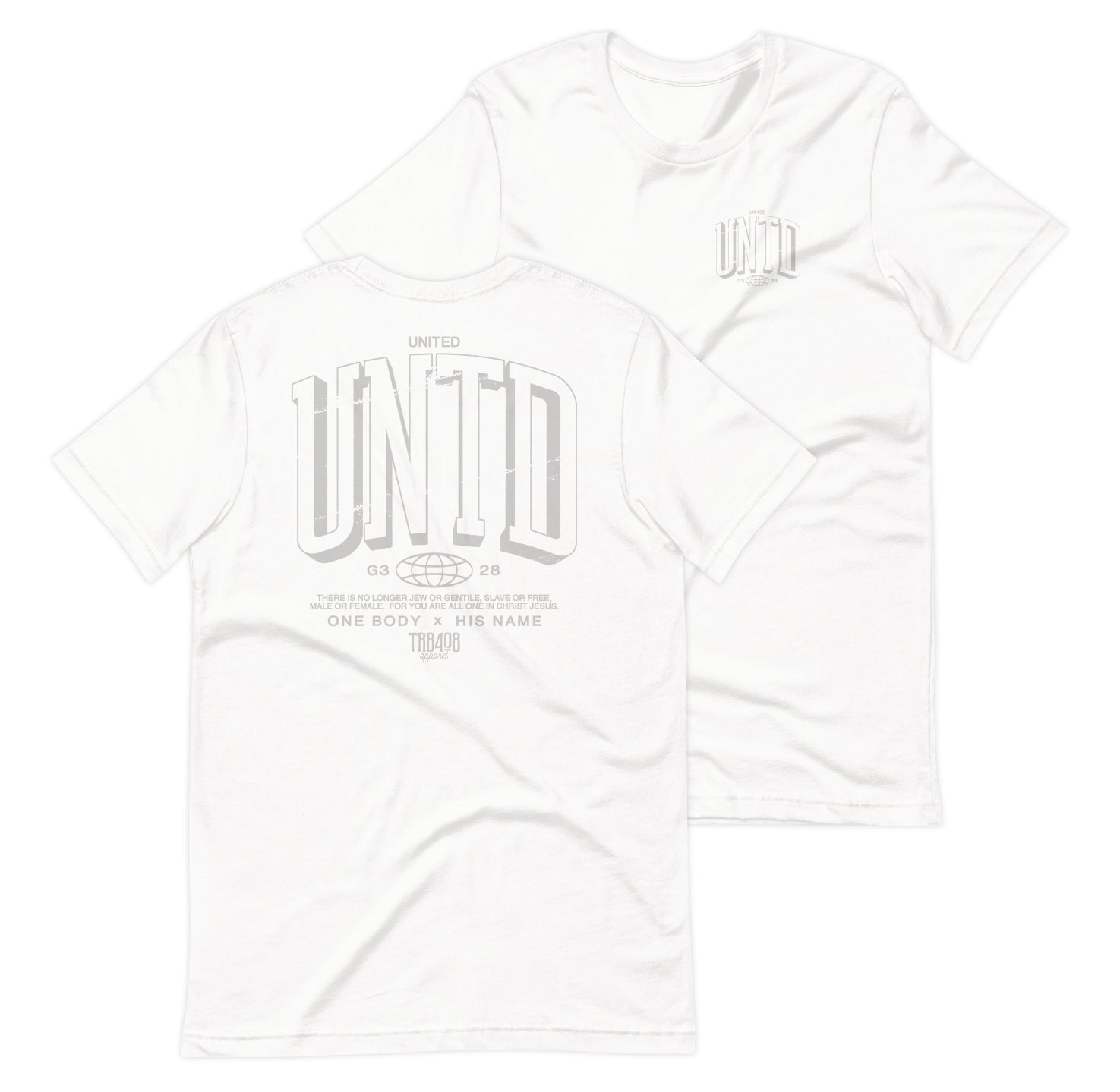 White short sleeve The Tall UNTD Tee, Front and Back, Christian Apparel