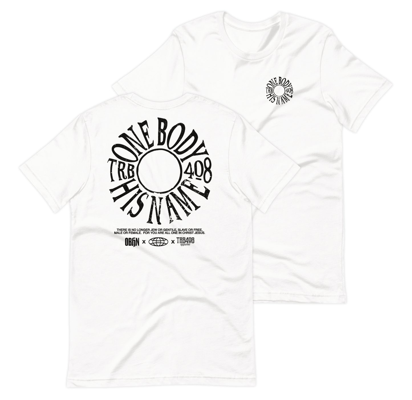 White short sleeve The TRIBE Tee, Front and Back, Christian Apparel