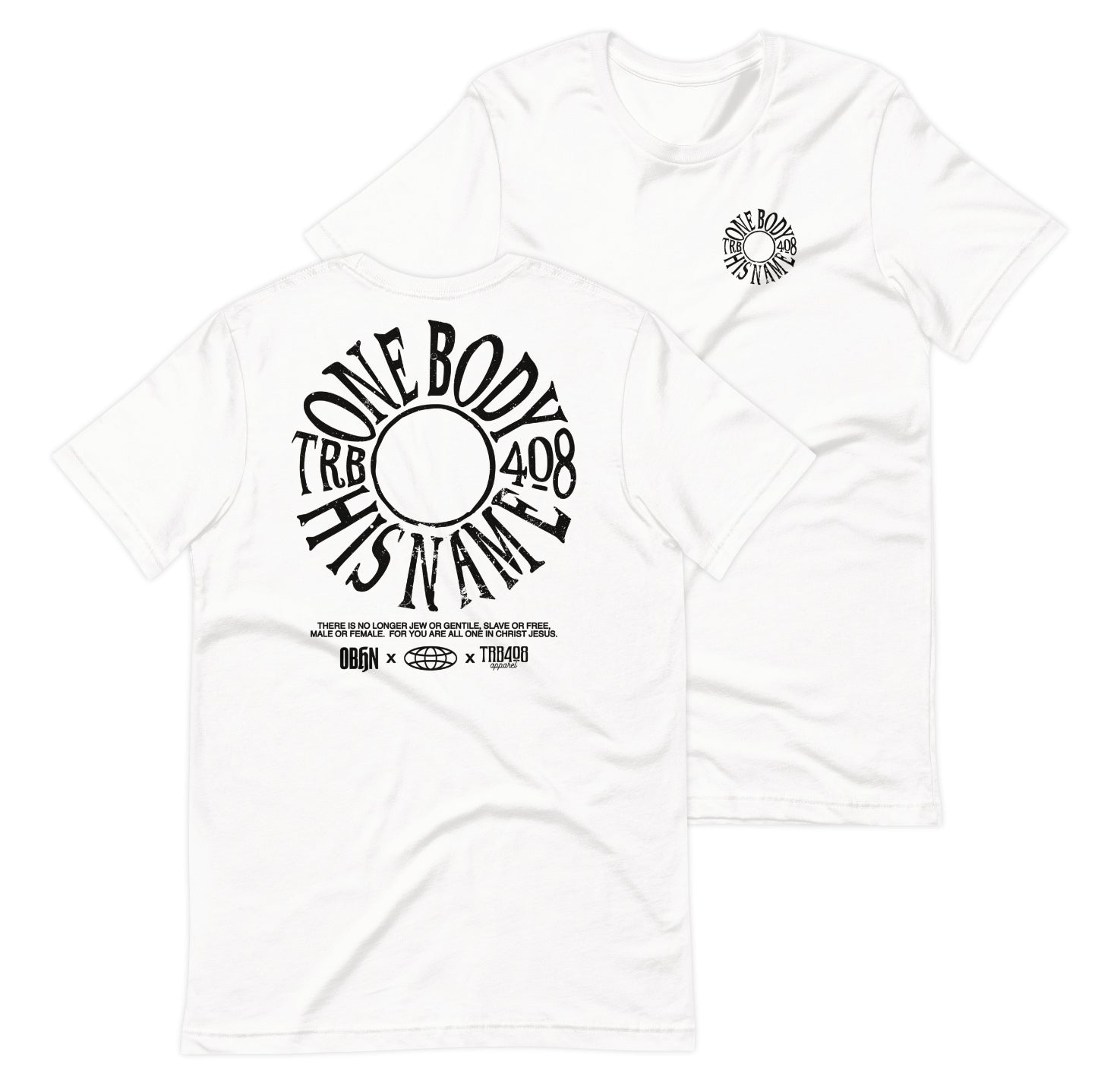 White short sleeve The TRIBE Tee, Front and Back, Christian Apparel