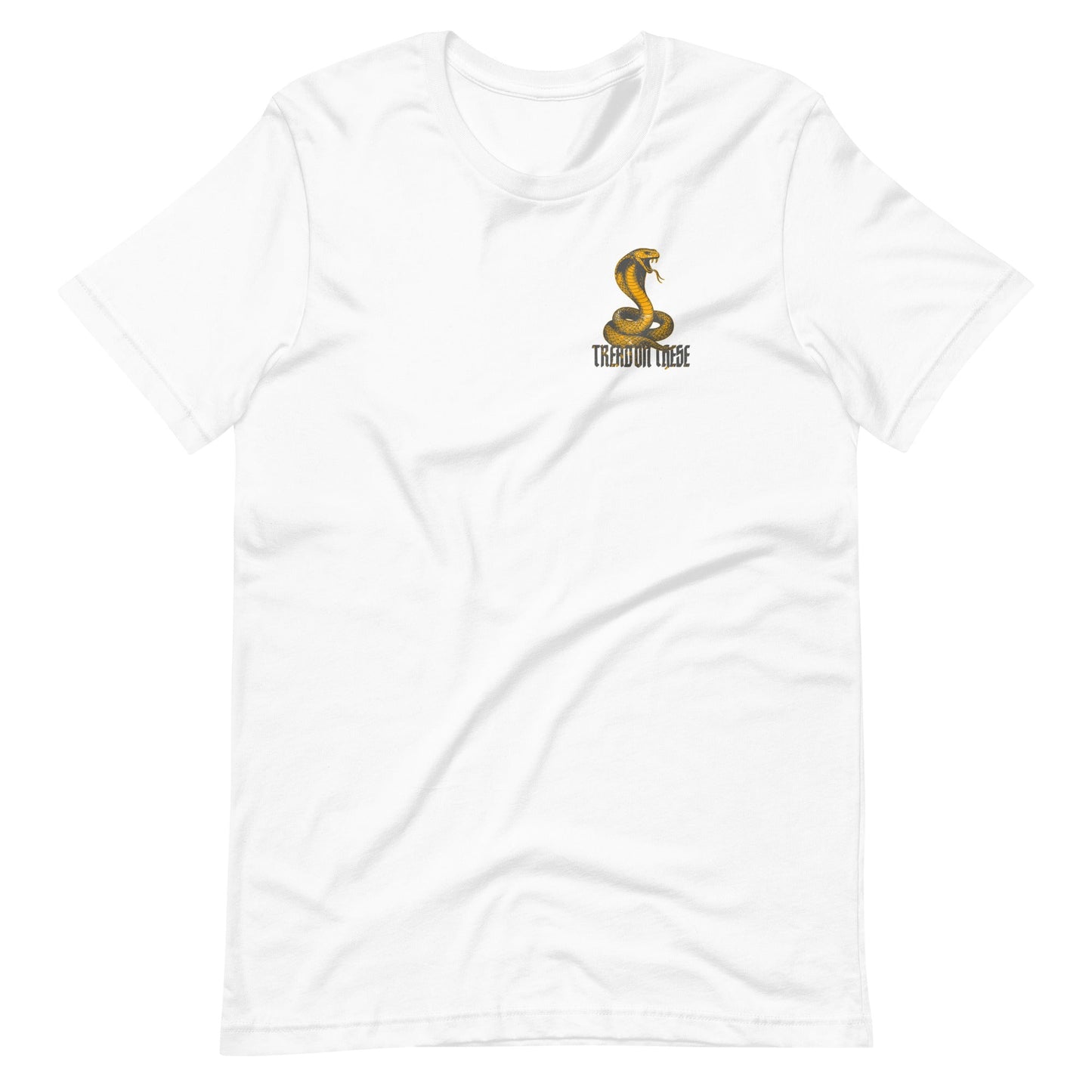 White short sleeve Tread On These (Cobra) Tee, Front, Christian Apparel