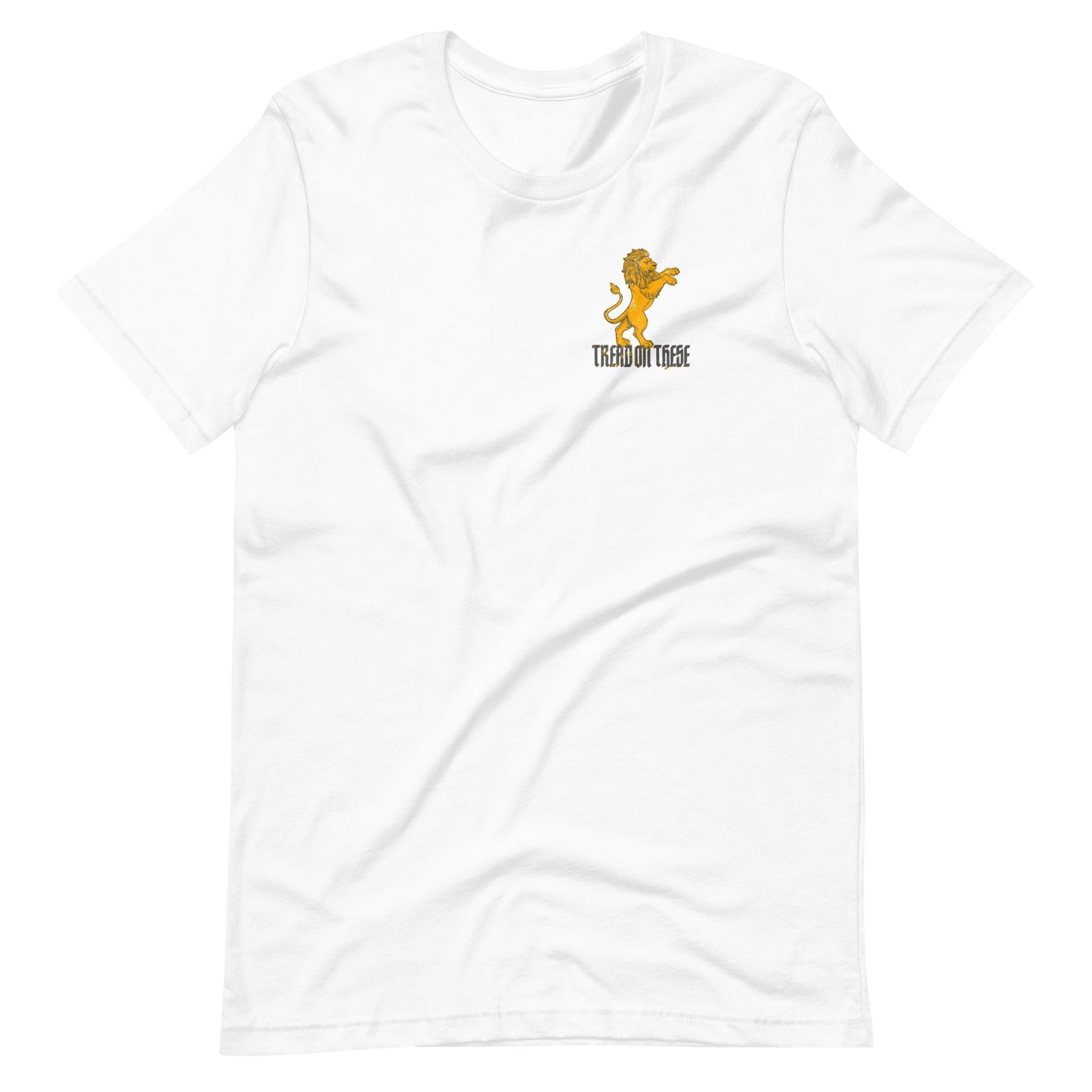 White short sleeve Tread On These (Lion) Tee, Front, Christian Apparel