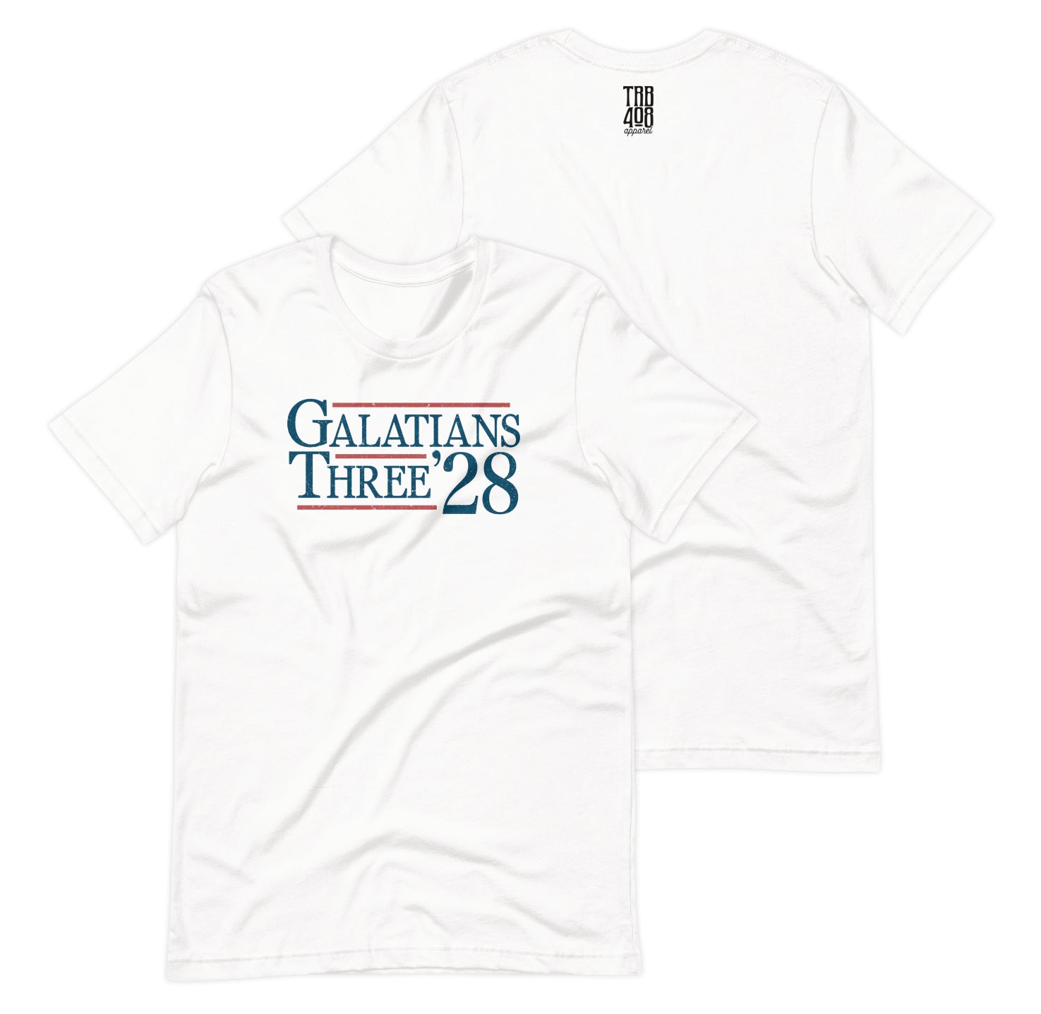 White short sleeve Tribe '28 Tee, Front and Back, Christian Apparel