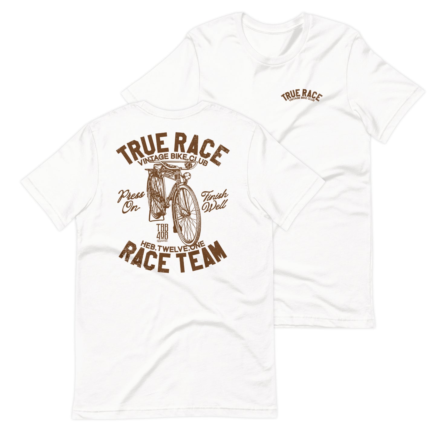White short sleeve True Race Tee, Front and Back, Christian Apparel