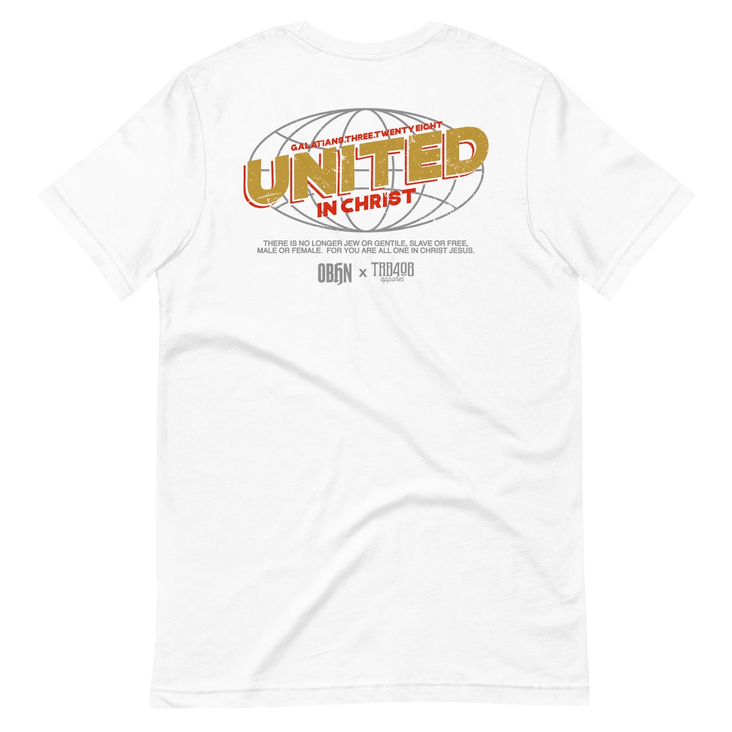 White short sleeve United Globe Tee, Back, Christian Apparel