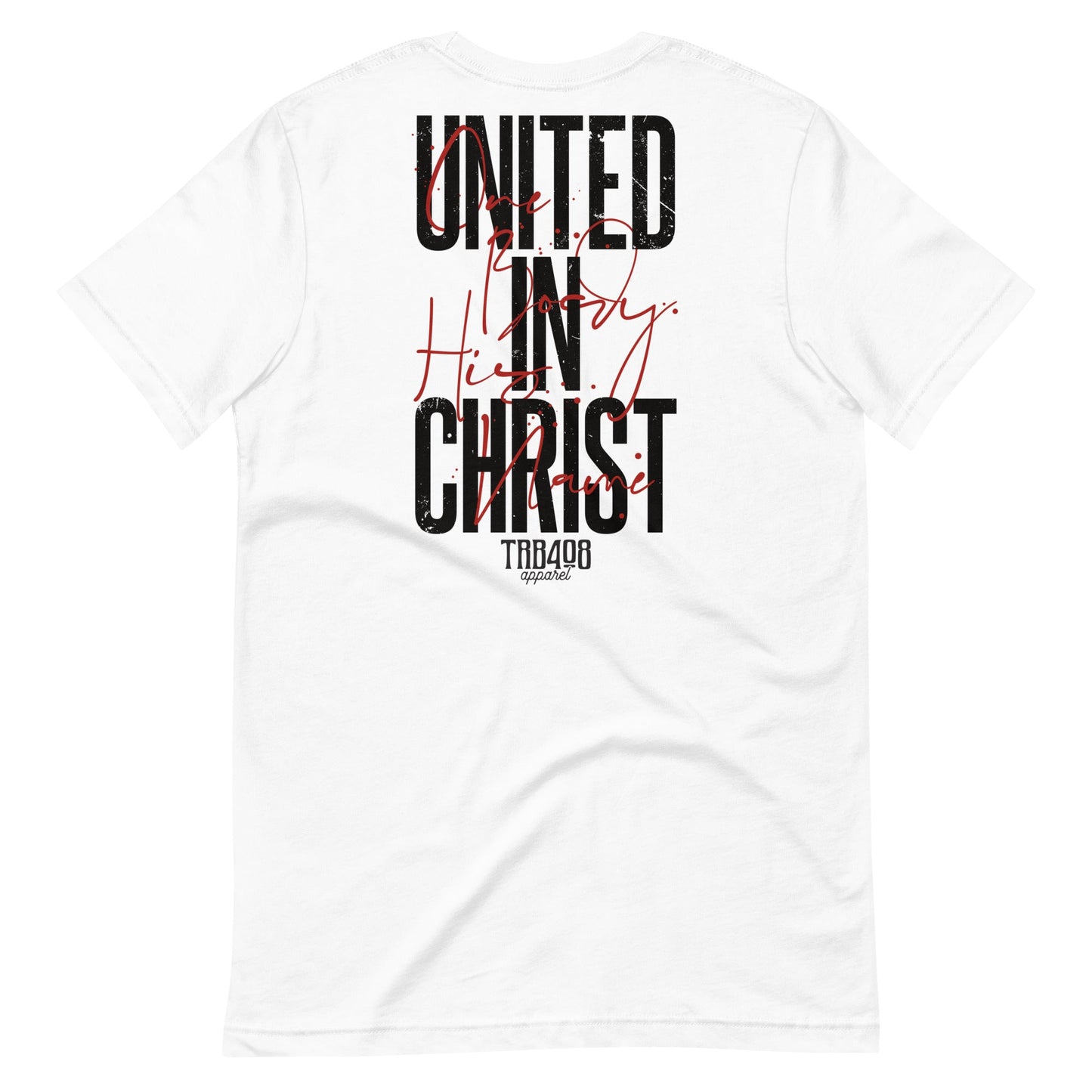 White short sleeve United In Christ Tee, Back, Christian Apparel