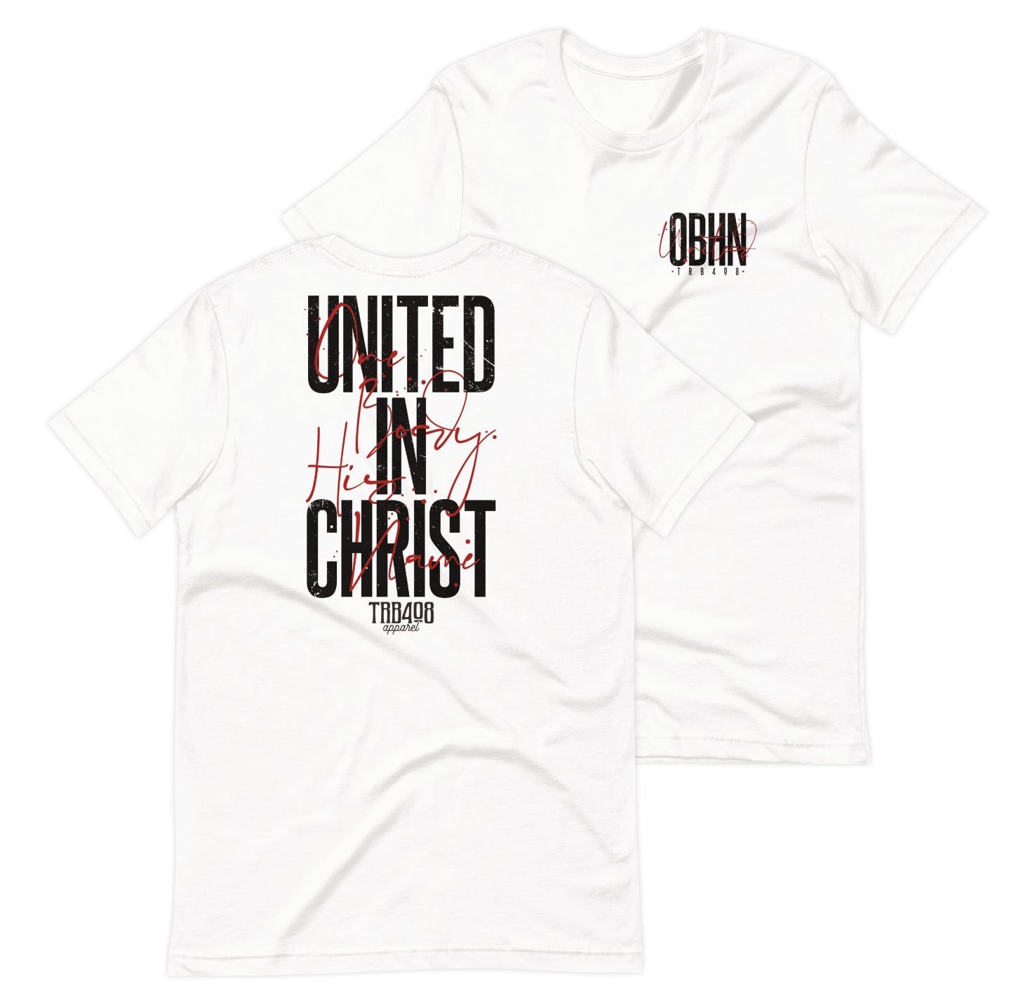 White short sleeve United In Christ Tee, Front and Back, Christian Apparel