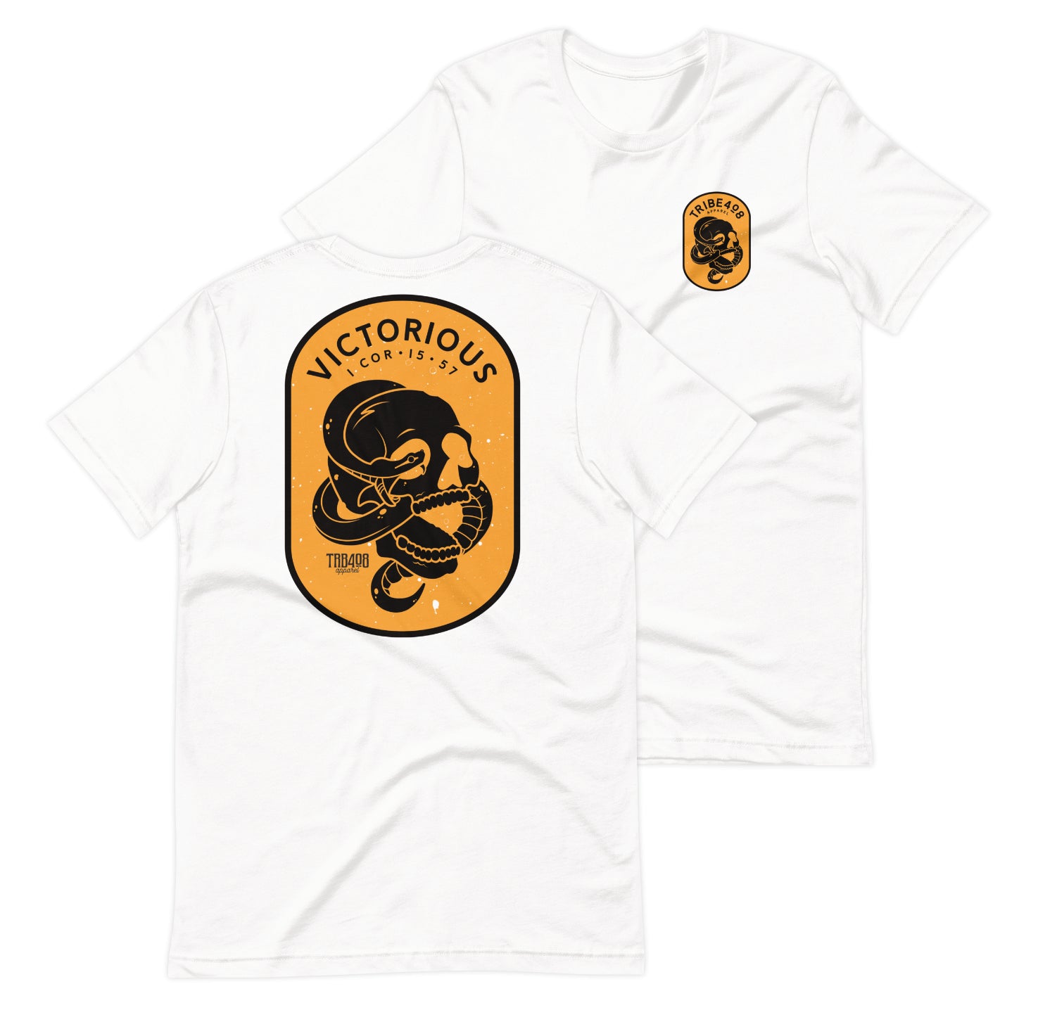 White short sleeve Victorious Tee, Front and Back, Christian Apparel